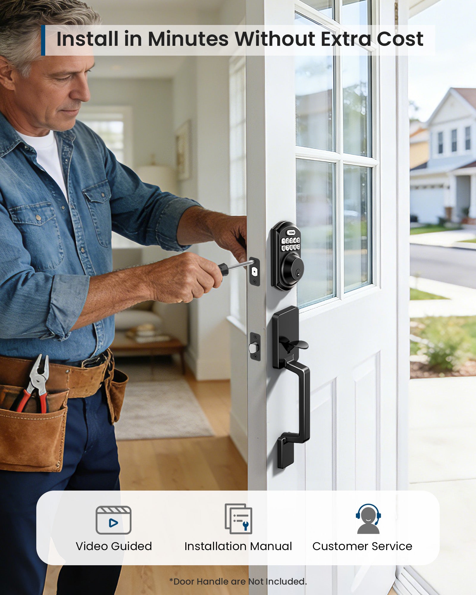 TEEHO TE011W Wi-Fi Keyless Entry Door Lock with Keypad - Smart Deadbolt Lock for Front Door with 2 Keys - Remote Control, Works with Alexa & Google, APP Unlock - Easy Installation