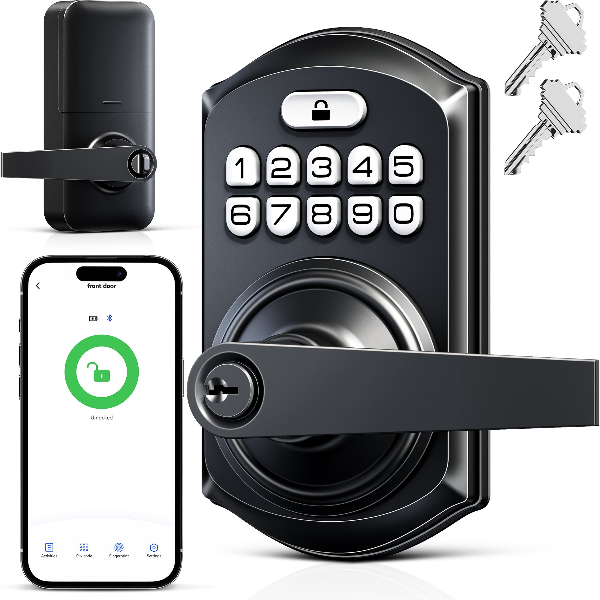 TEEHO TE019 Smart Keyless Entry Door Lock with Handle, App Control, Digital Electronic Keypad, Remote One-Time Code Sharing, Auto Lock & Passage Mode, for Bedroom & Rental