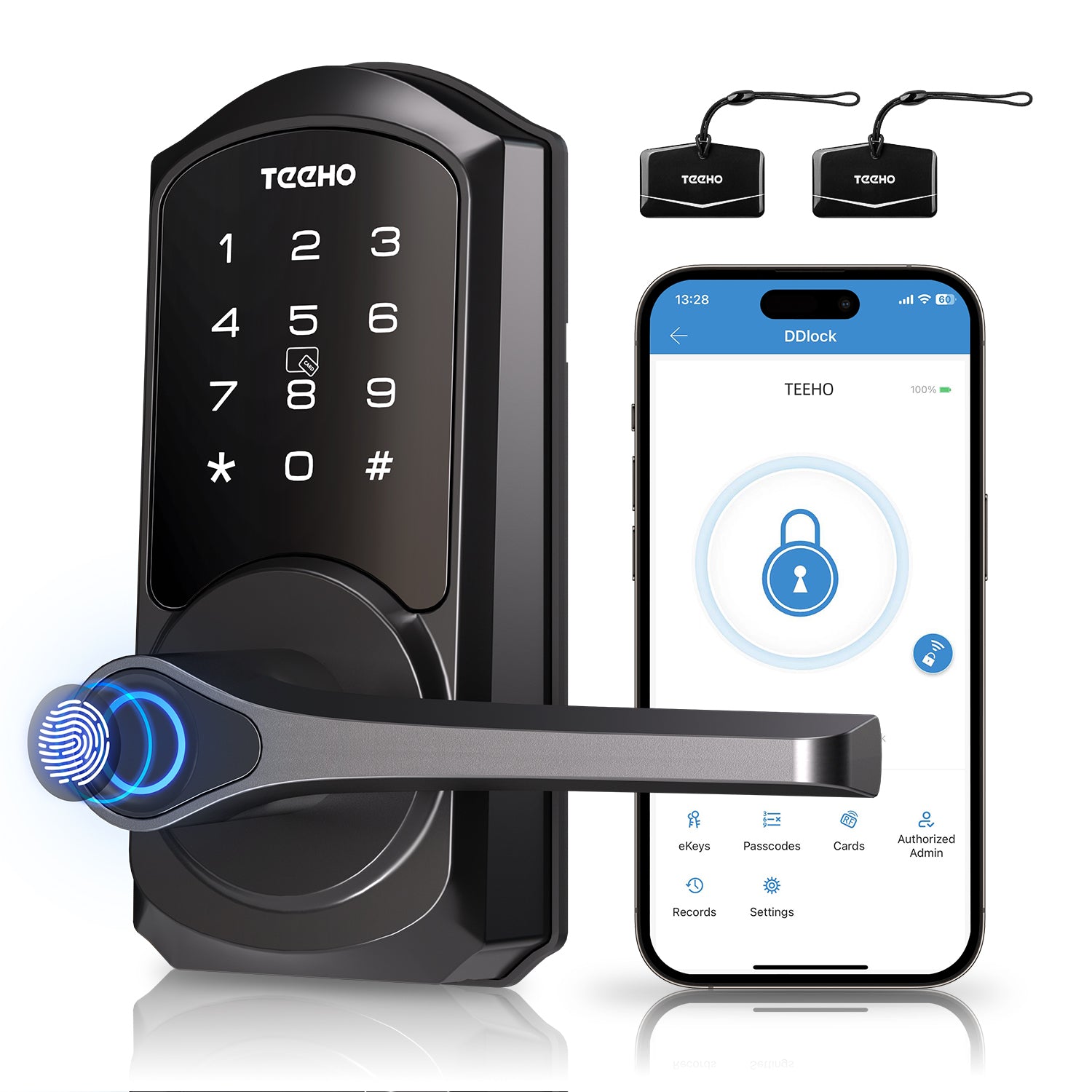 TEEHO TE009 Smart Lock - Keyless Entry Door Lock with Handle - 6-in-1 Fingerprint Smart Door Locks for Front Door