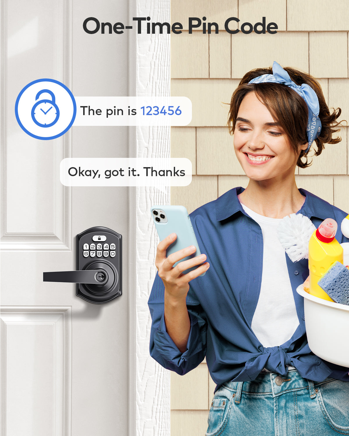 TEEHO TE004 Keyless Entry Keypad Door Lock with Handle - Front Digital Door Electronic Deadbolt with Anti-Peeping, Auto Lock & Passage Mode - Easy Installation