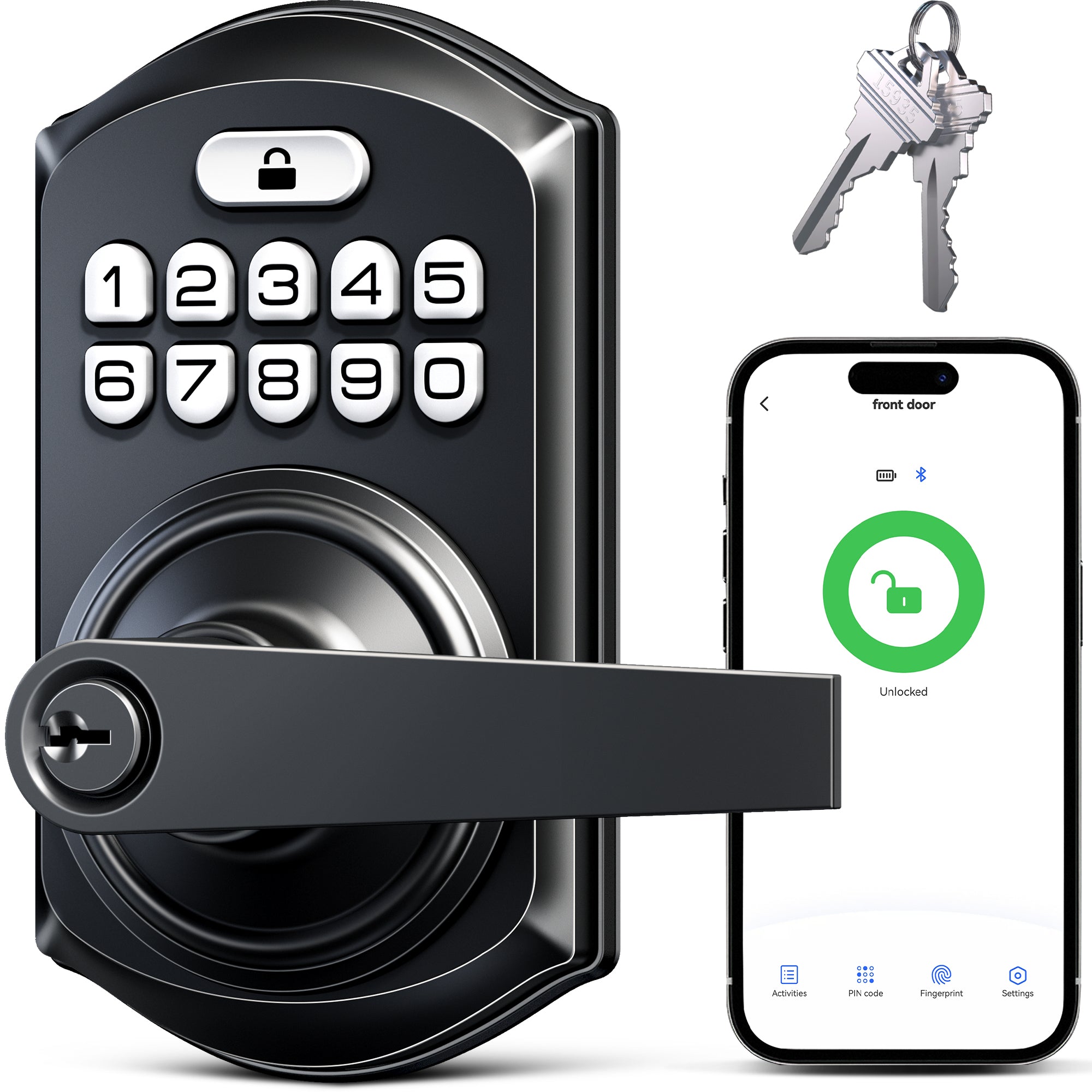 TEEHO TE019 Smart Keyless Entry Door Lock with Handle, App Control, Digital Electronic Keypad, Remote One-Time Code Sharing, Auto Lock & Passage Mode, for Bedroom & Rental