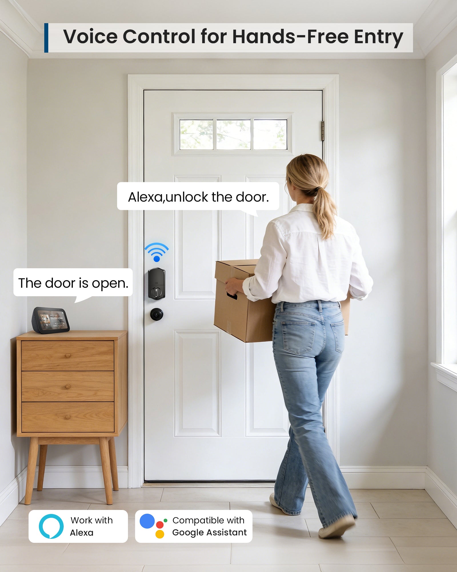TEEHO TE011W Wi-Fi Keyless Entry Door Lock with Keypad - Smart Deadbolt Lock for Front Door with 2 Keys - Remote Control, Works with Alexa & Google, APP Unlock - Easy Installation