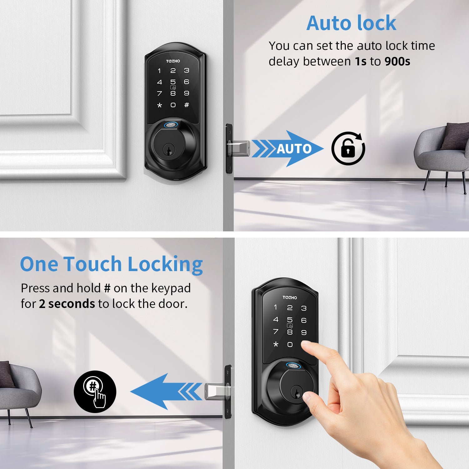 TEEHO TE007 Smart Lock - Fingerprint Deadbolt - 5-in-1 Keyless Entry Door Locks with Keypads