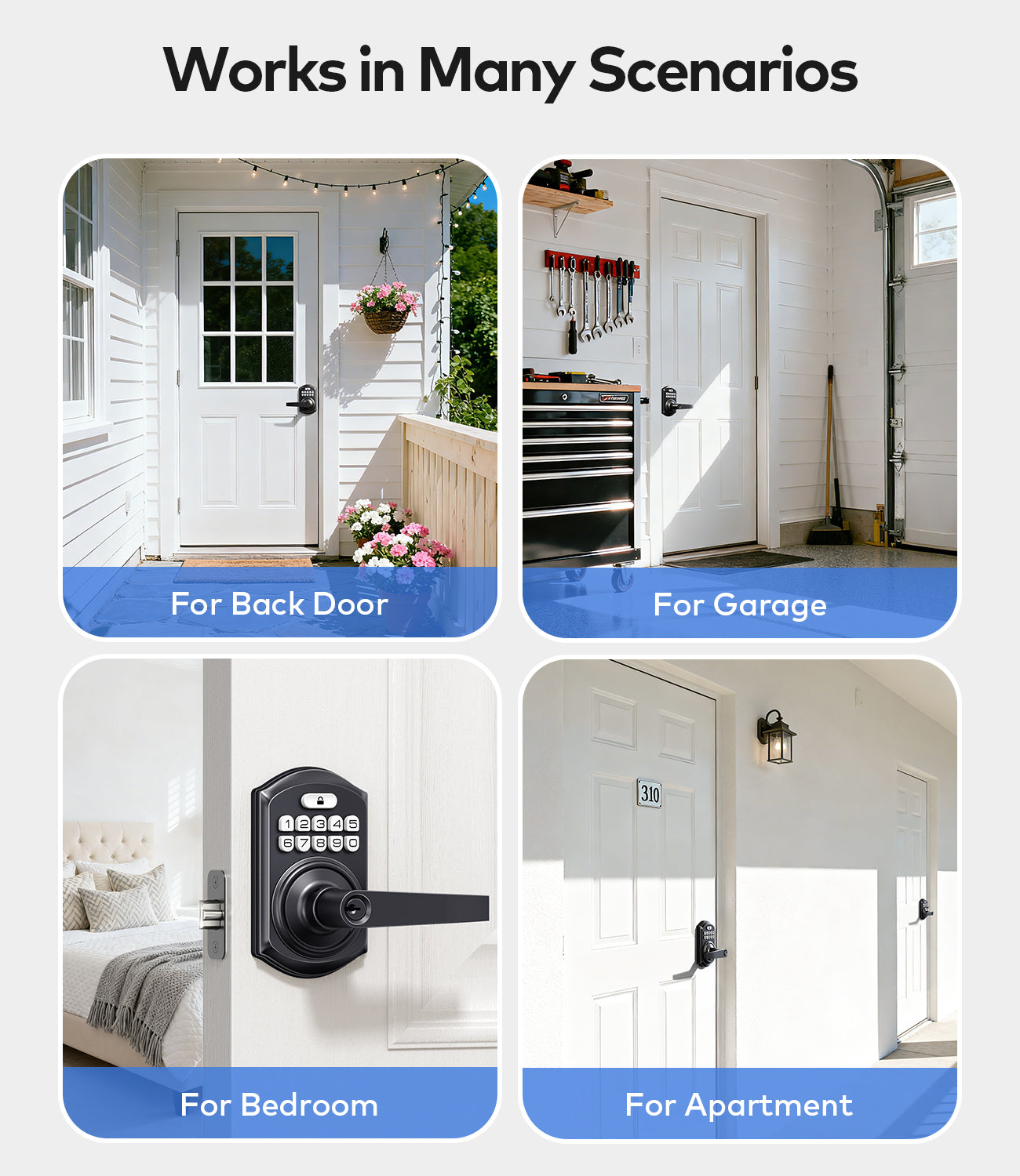 TEEHO TE019 Smart Keyless Entry Door Lock with Handle, App Control, Digital Electronic Keypad, Remote One-Time Code Sharing, Auto Lock & Passage Mode, for Bedroom & Rental