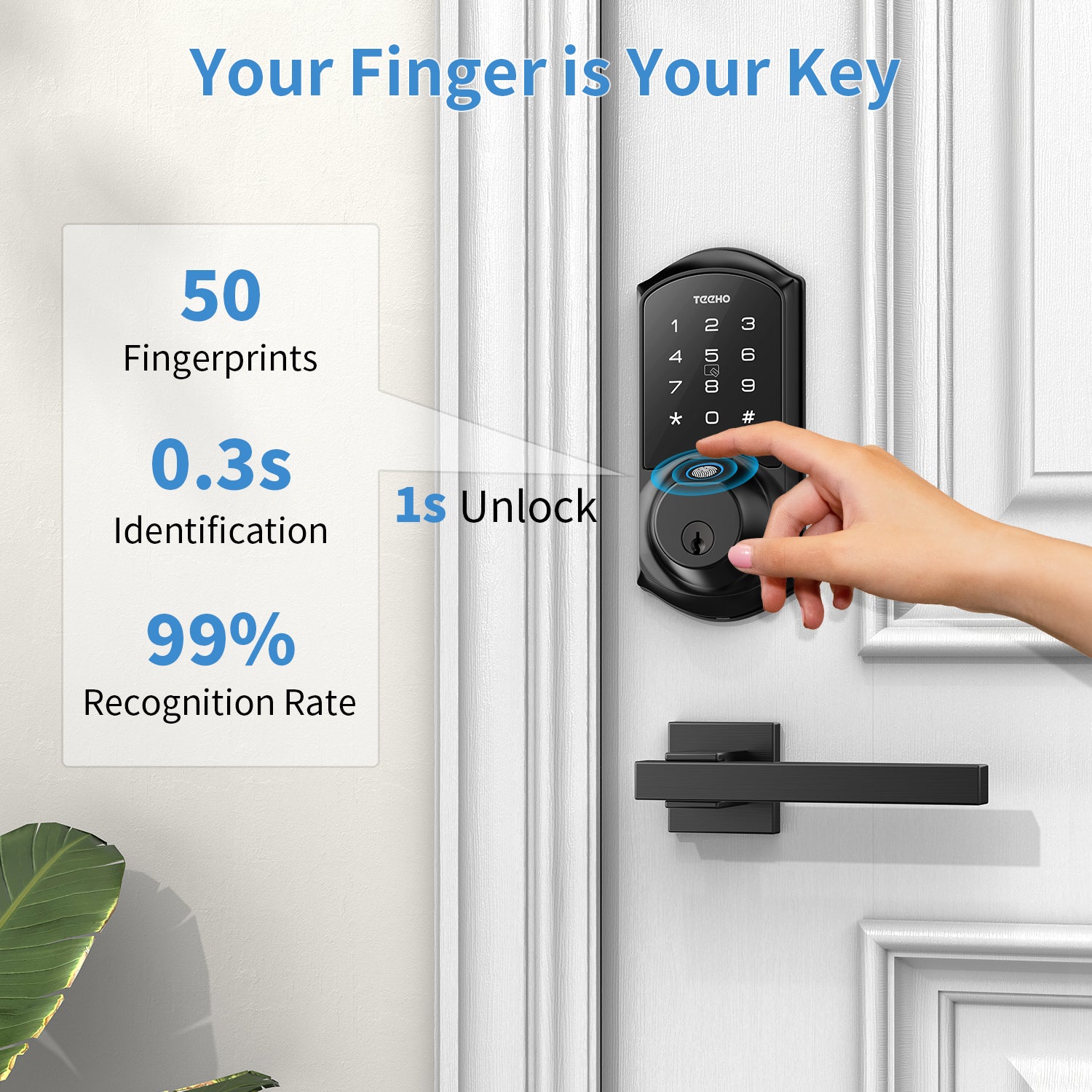 TEEHO TE007 Smart Lock - Fingerprint Deadbolt - 5-in-1 Keyless Entry Door Locks with Keypads