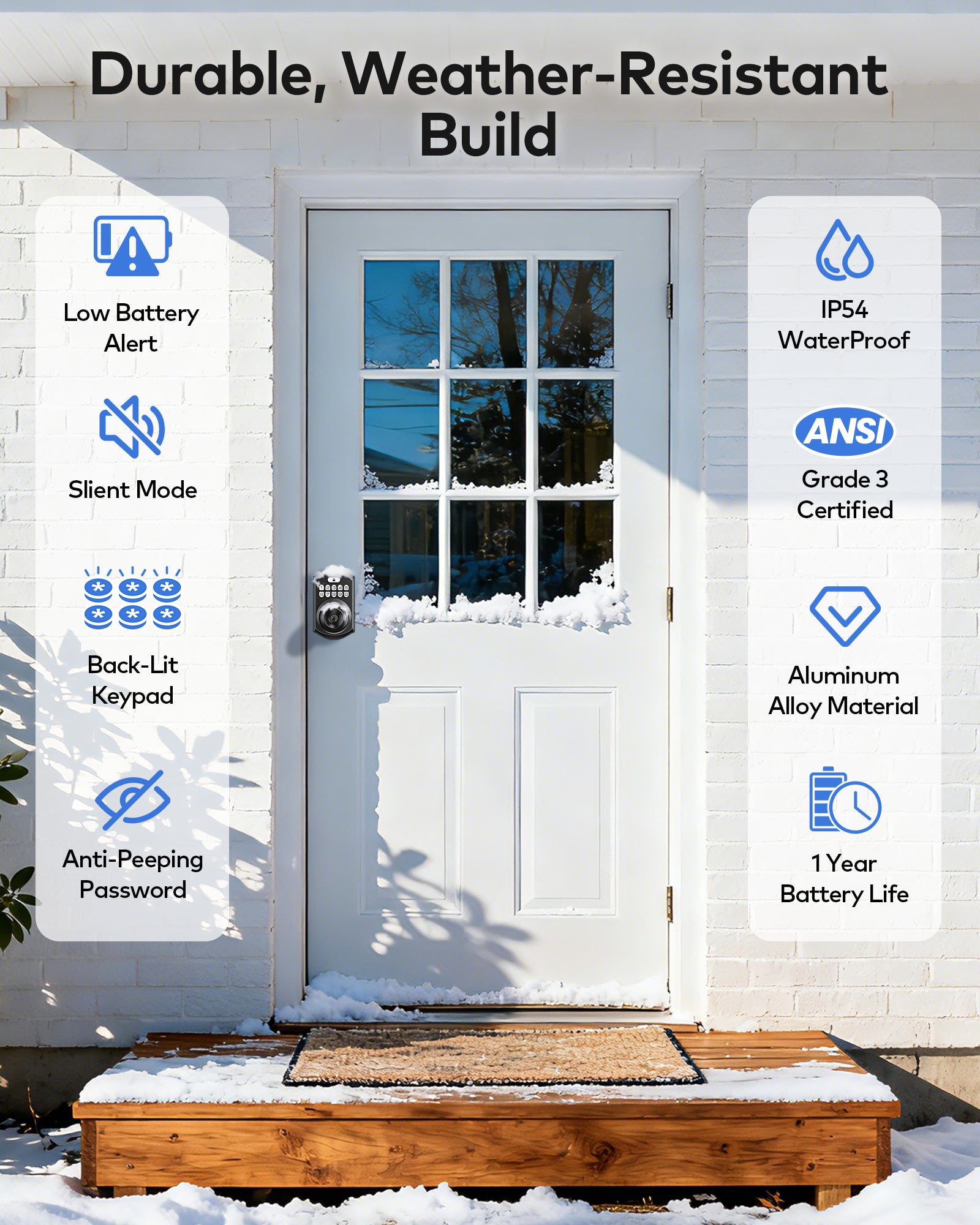 TEEHO TE018 Smart Door Knob with Keypad, App Control, Keyless Entry Digtal Door Lock with Handle, Remote Share One-Time Code, Auto Lock, Easy Installation for Front Door, Bedroom, Rental