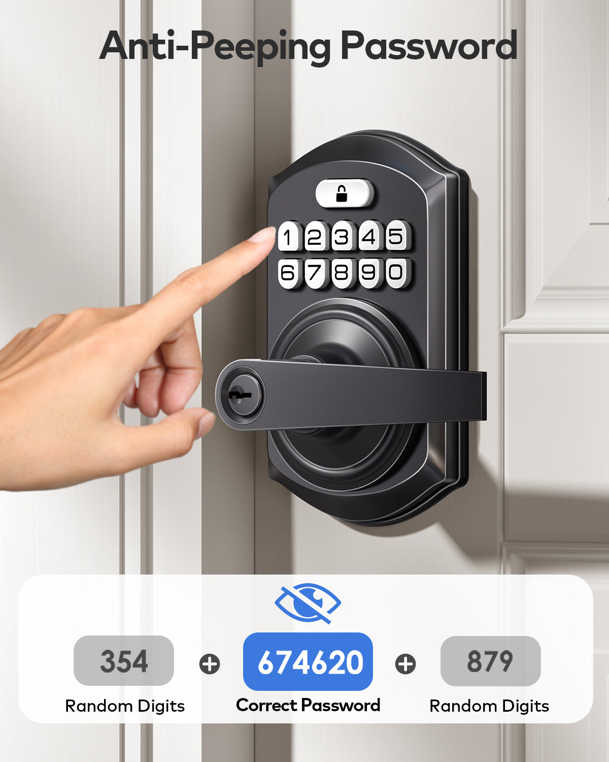 TEEHO TE004 Keyless Entry Keypad Door Lock with Handle - Front Digital Door Electronic Deadbolt with Anti-Peeping, Auto Lock & Passage Mode - Easy Installation