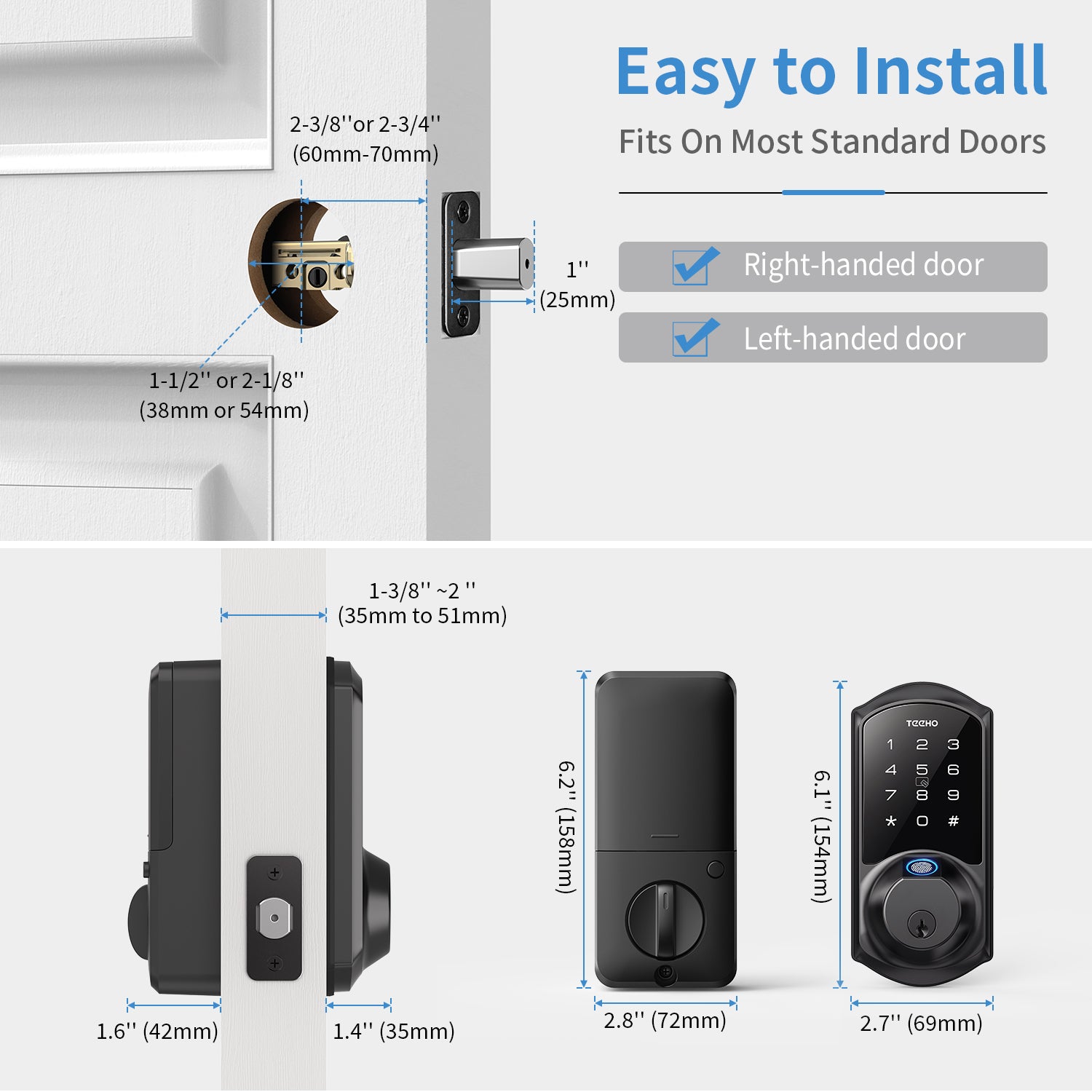 TEEHO TE007 Smart Lock - Fingerprint Deadbolt - 5-in-1 Keyless Entry Door Locks with Keypads