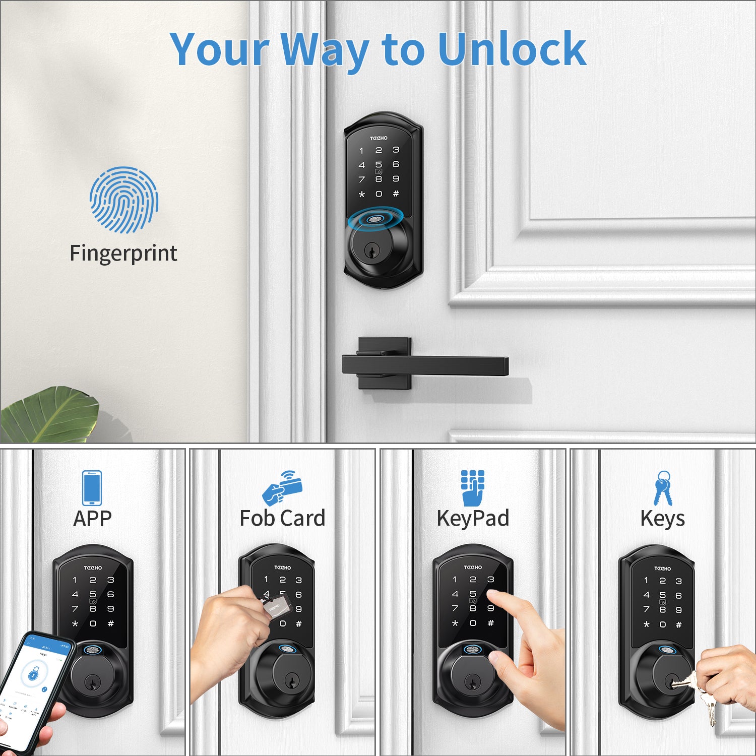 TEEHO TE007 Smart Lock - Fingerprint Deadbolt - 5-in-1 Keyless Entry Door Locks with Keypads