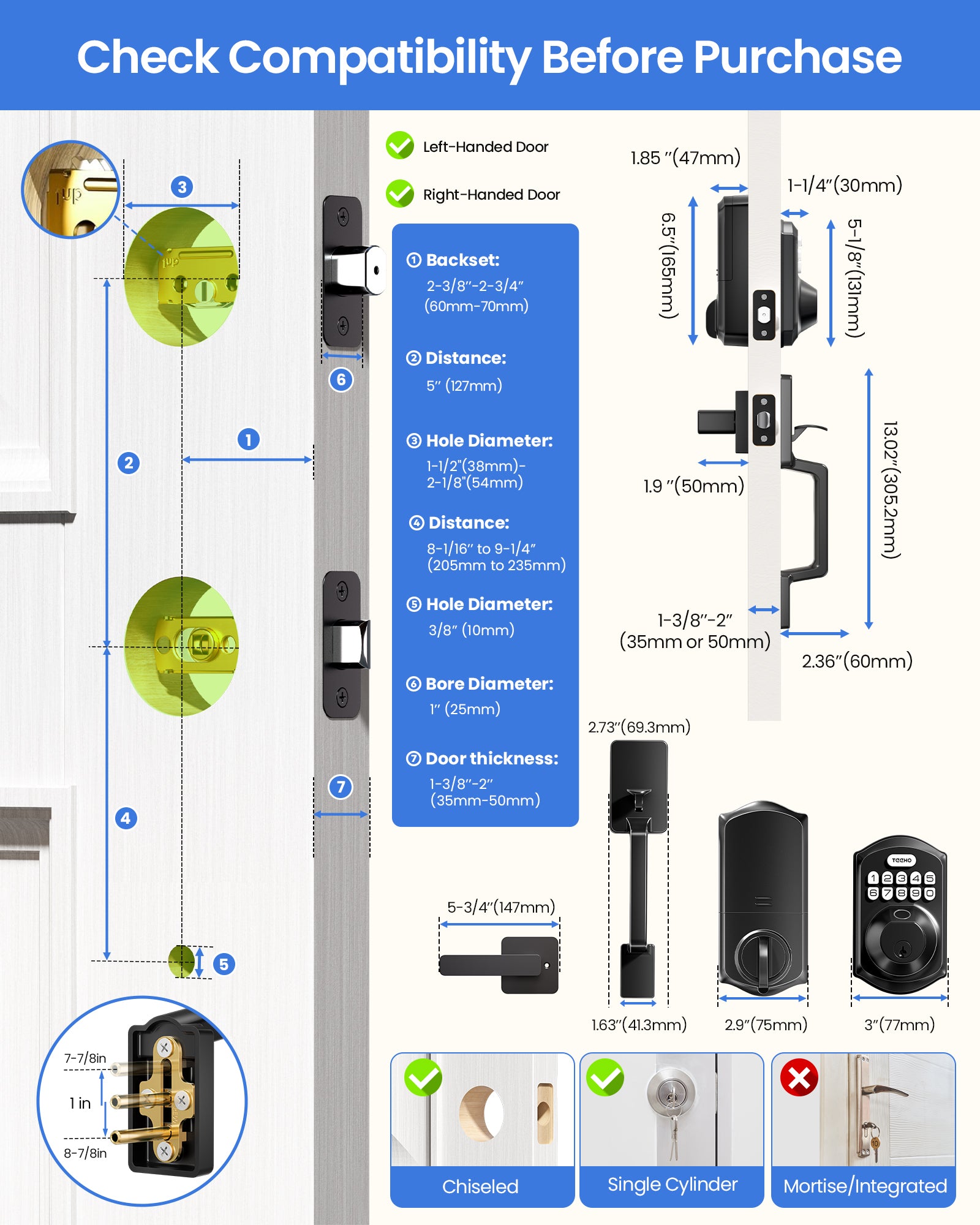 TEEHO WiFi Smart Keyless Entry Door Lock with Handle