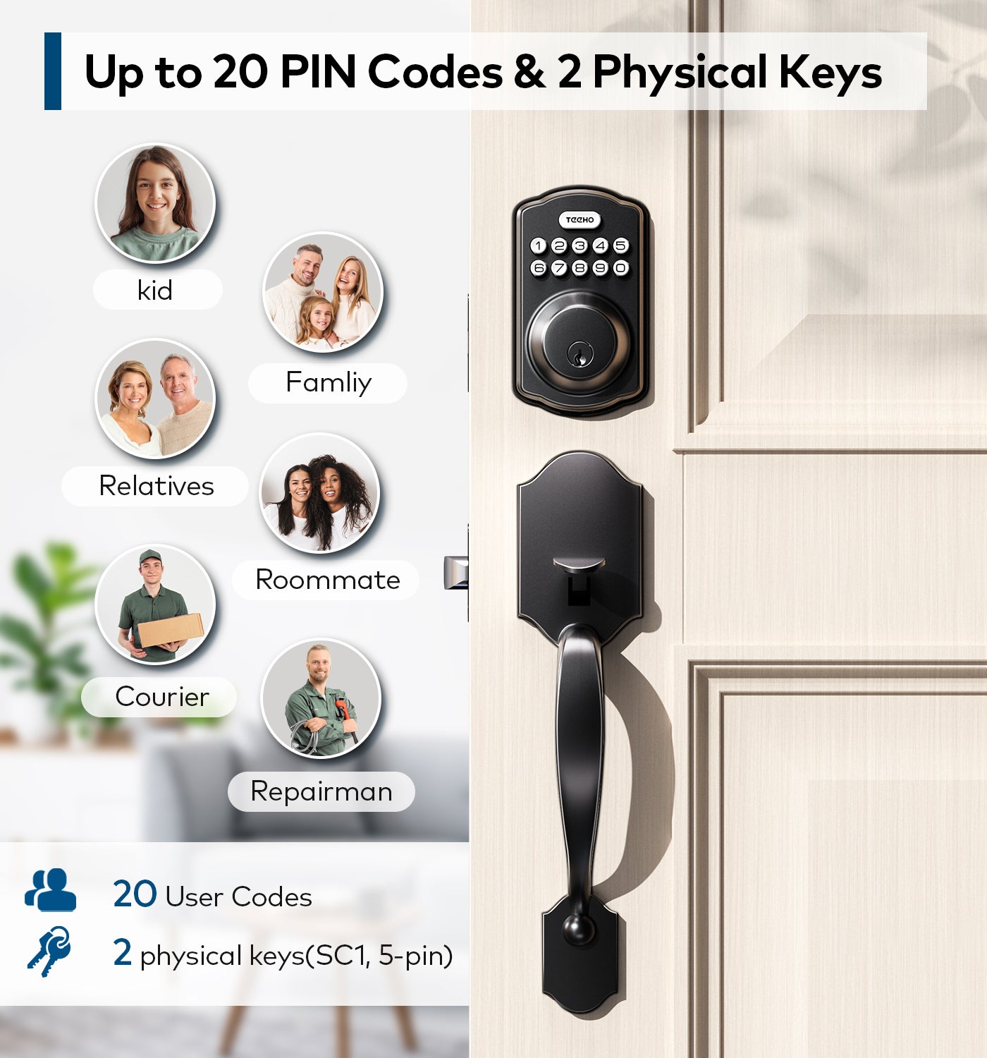 TEEHO TE001H Keyless Entry Door Lock Deadbolt with Handle Set