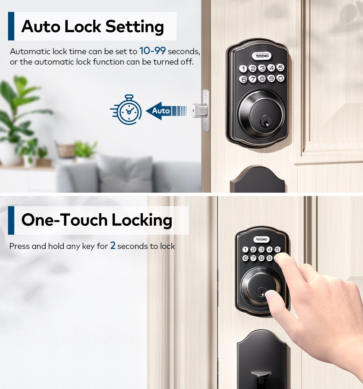 TEEHO TE001H Keyless Entry Door Lock Deadbolt with Handle Set