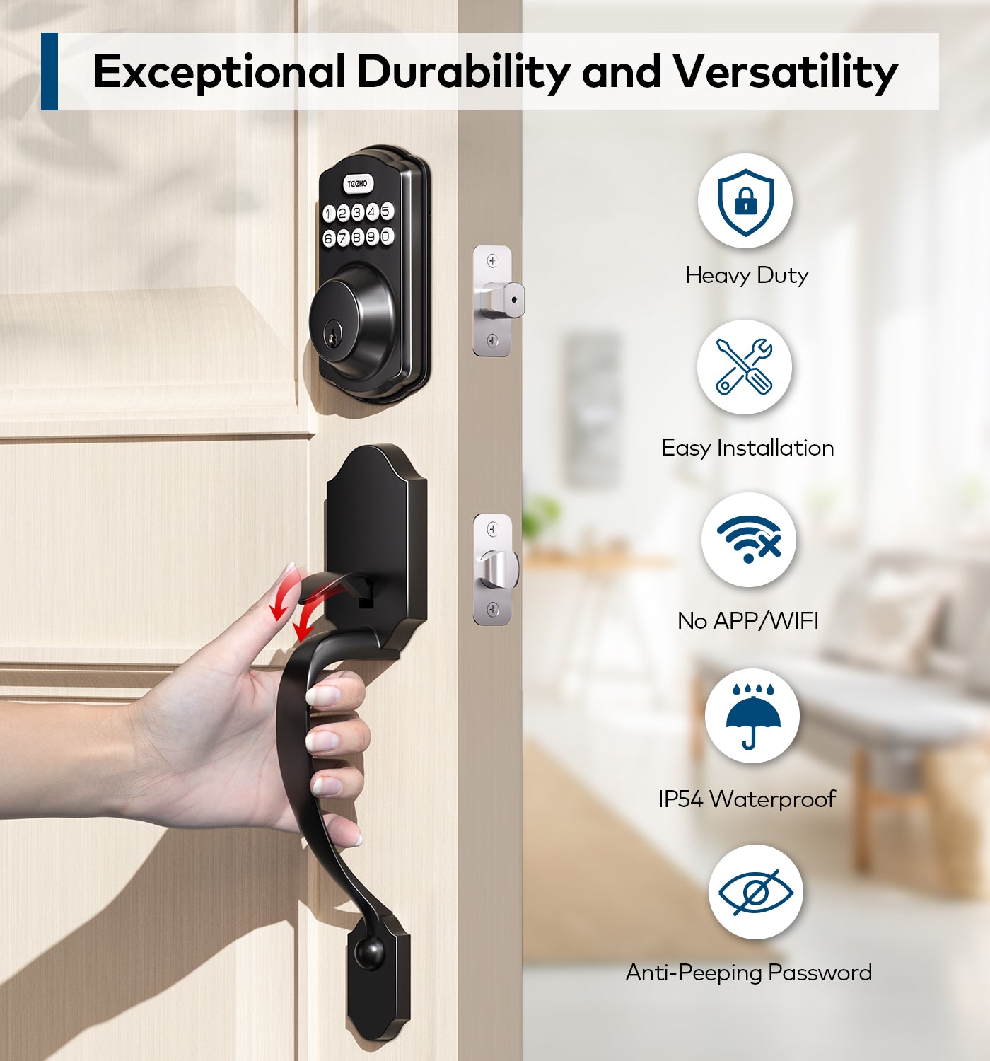 TEEHO TE001H Keyless Entry Door Lock Deadbolt with Handle Set