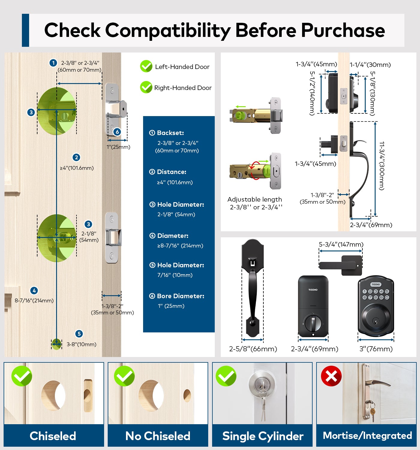 TEEHO TE001H Keyless Entry Door Lock Deadbolt with Handle Set