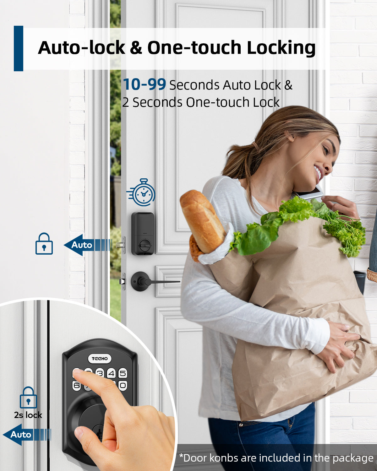 TEEHO TE001L Keyless Entry Door Lock with 2 Handles