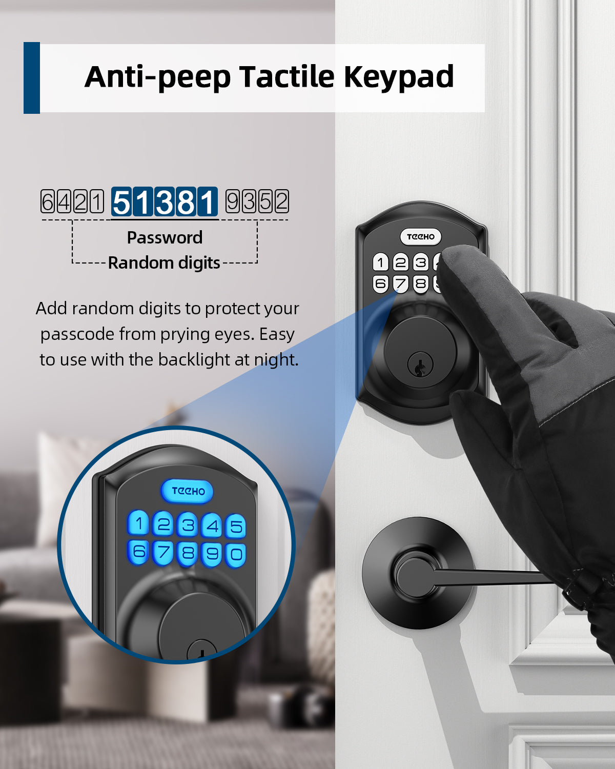 TEEHO TE001L Keyless Entry Door Lock with 2 Handles