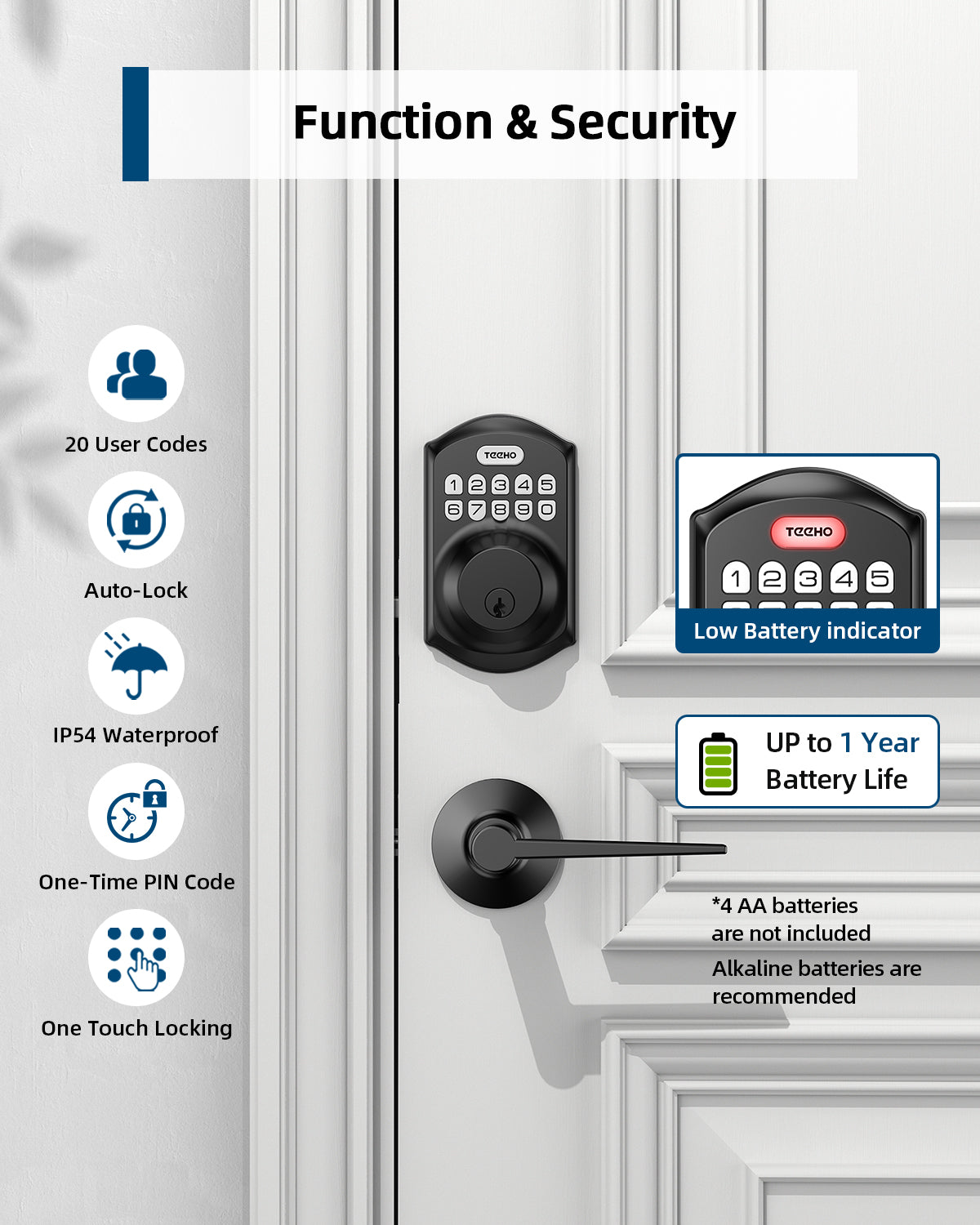 TEEHO TE001L Keyless Entry Door Lock with 2 Handles