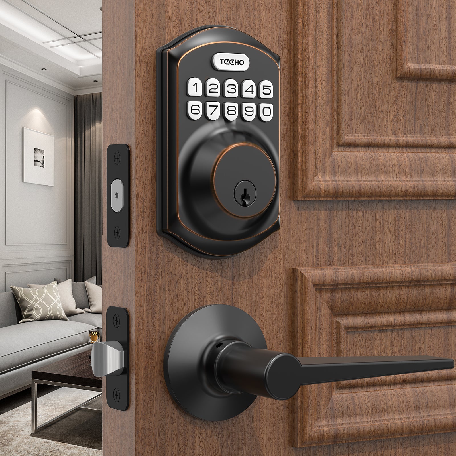 TEEHO TE001L Keyless Entry Door Lock with 2 Handles