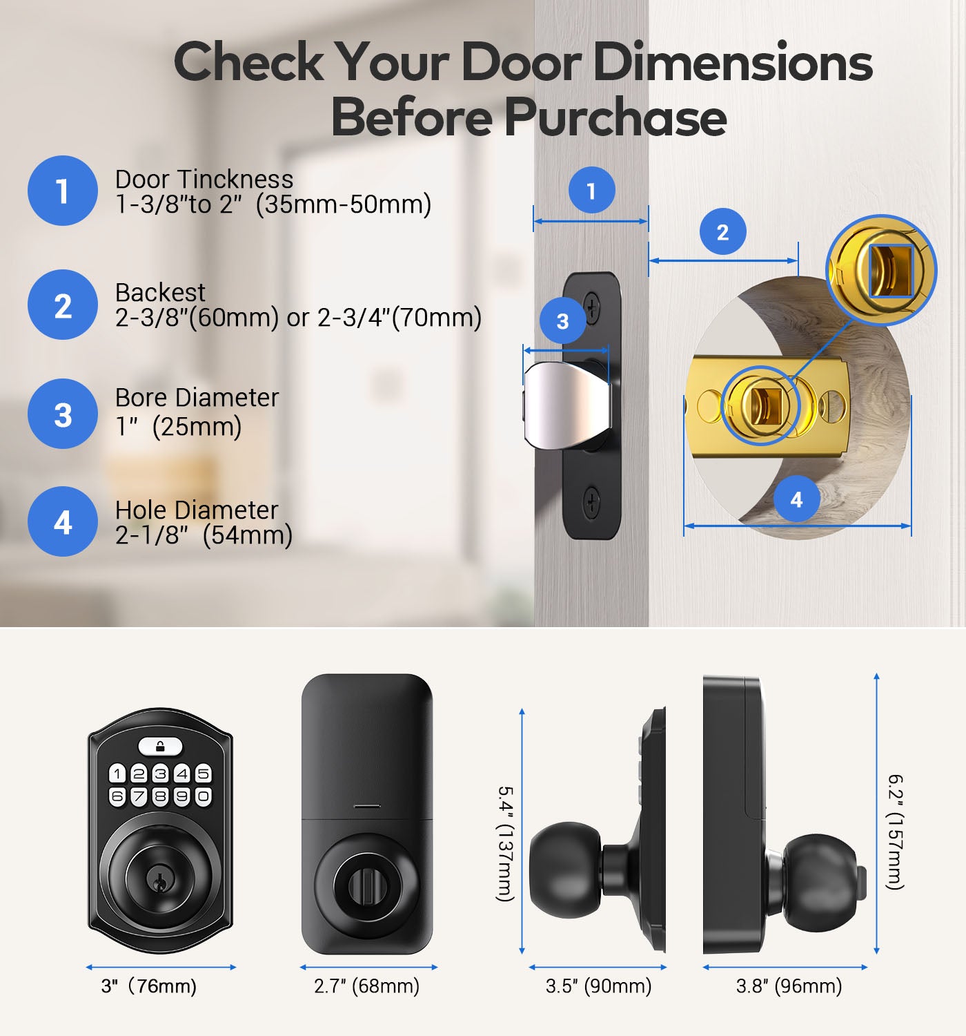 TEEHO TE003 Keypad Door Lock with Handle