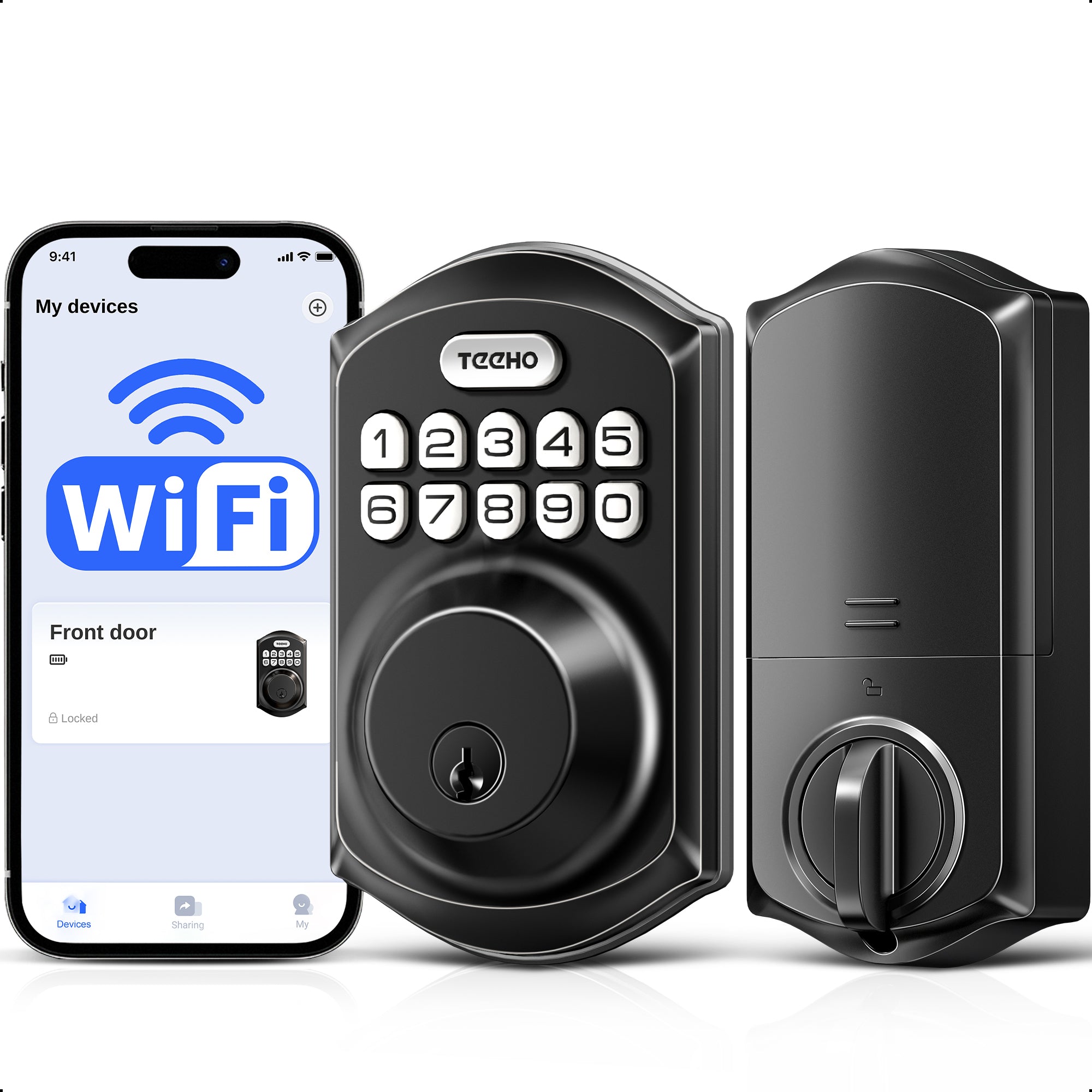 TEEHO TE011W Wi-Fi Keyless Entry Door Lock with Keypad - Smart Deadbolt Lock for Front Door with 2 Keys - Remote Control, Works with Alexa & Google, APP Unlock - Easy Installation
