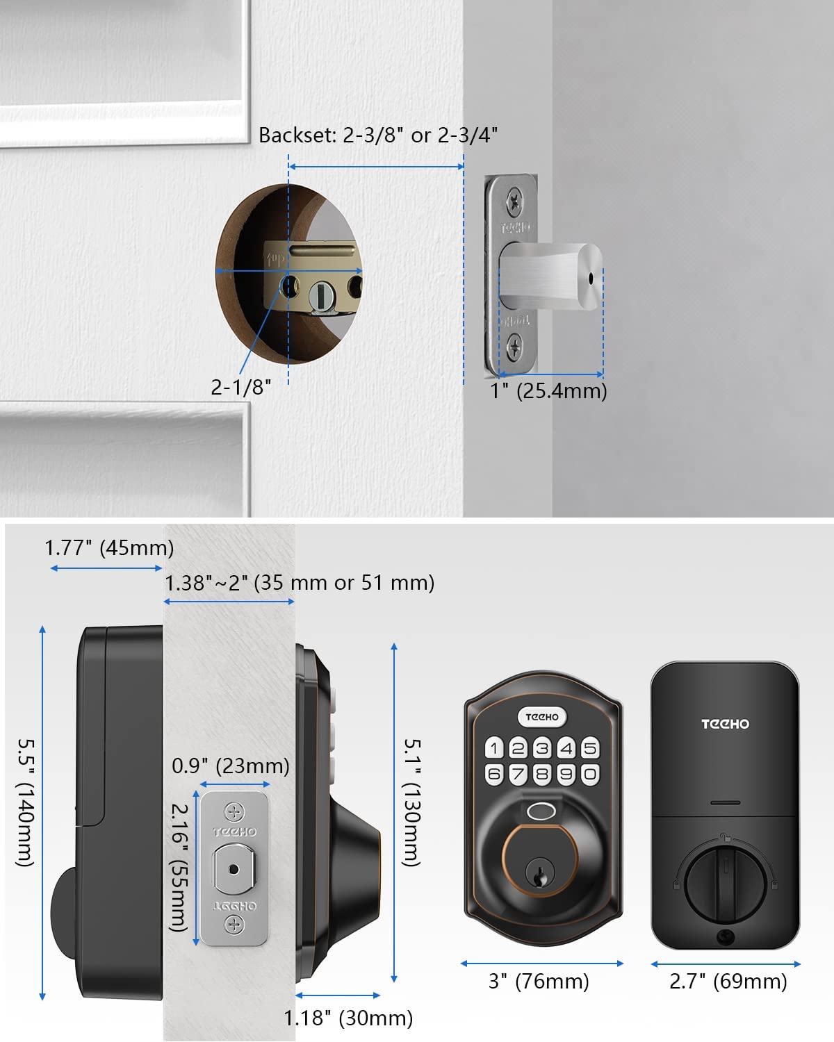 TEEHO TE002 Keypad Deadbolt with Fingerprint