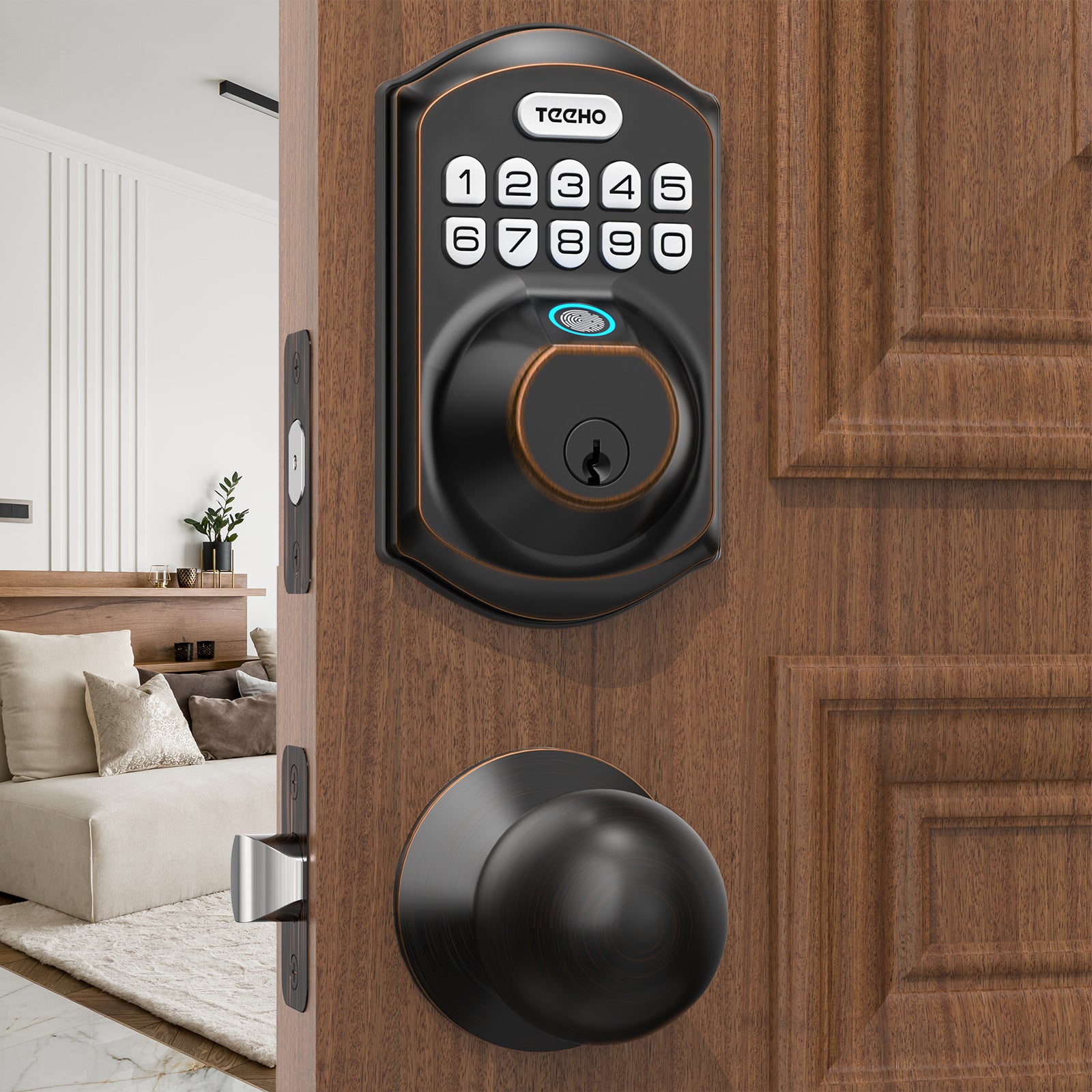 TEEHO TE002K Keypad Deadbolt Set with Fingerprint - Keyless Entry Front Door Lock Set with Fingerprint