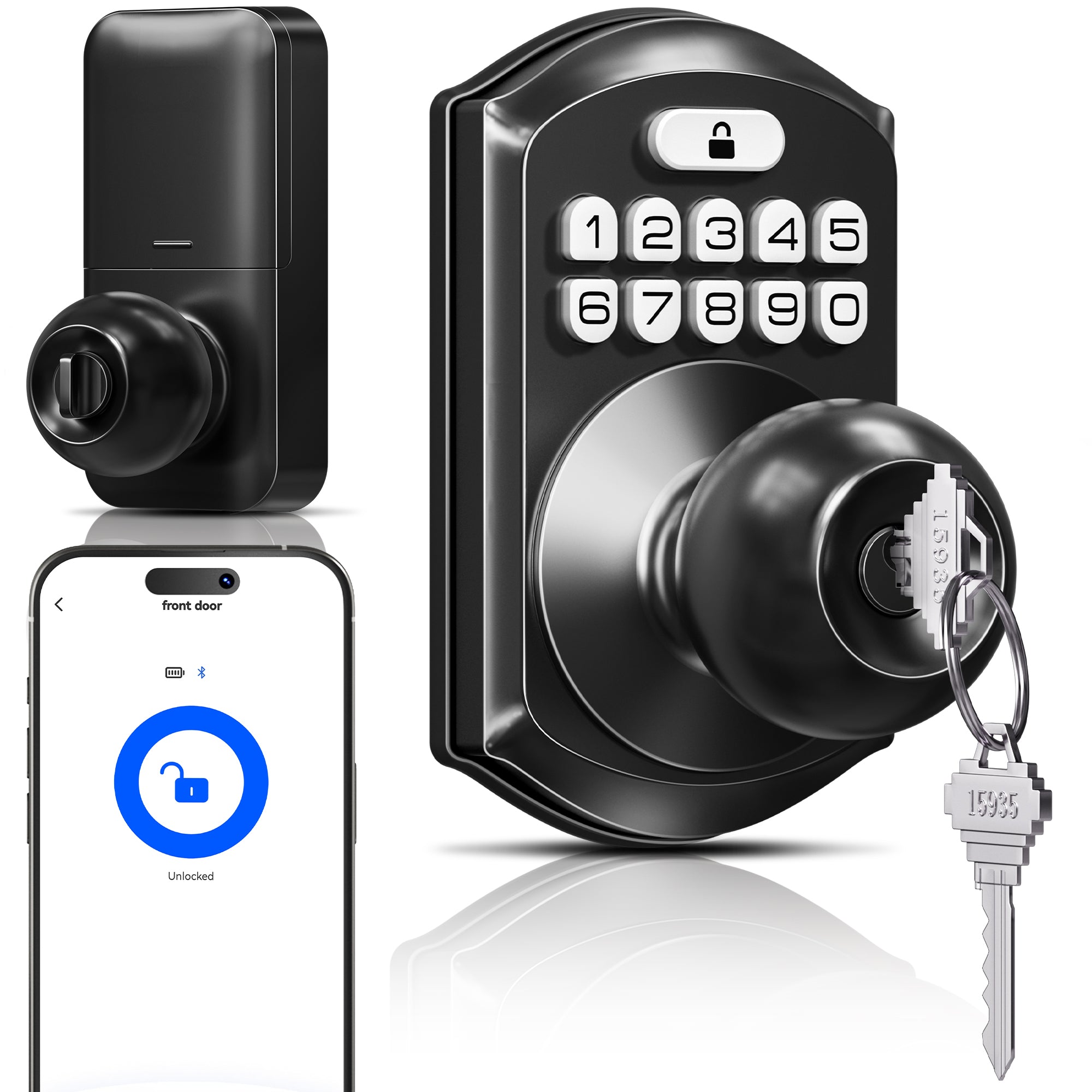 TEEHO TE018 Smart Door Knob with Keypad, App Control, Keyless Entry Digtal Door Lock with Handle, Remote Share One-Time Code, Auto Lock, Easy Installation for Front Door, Bedroom, Rental