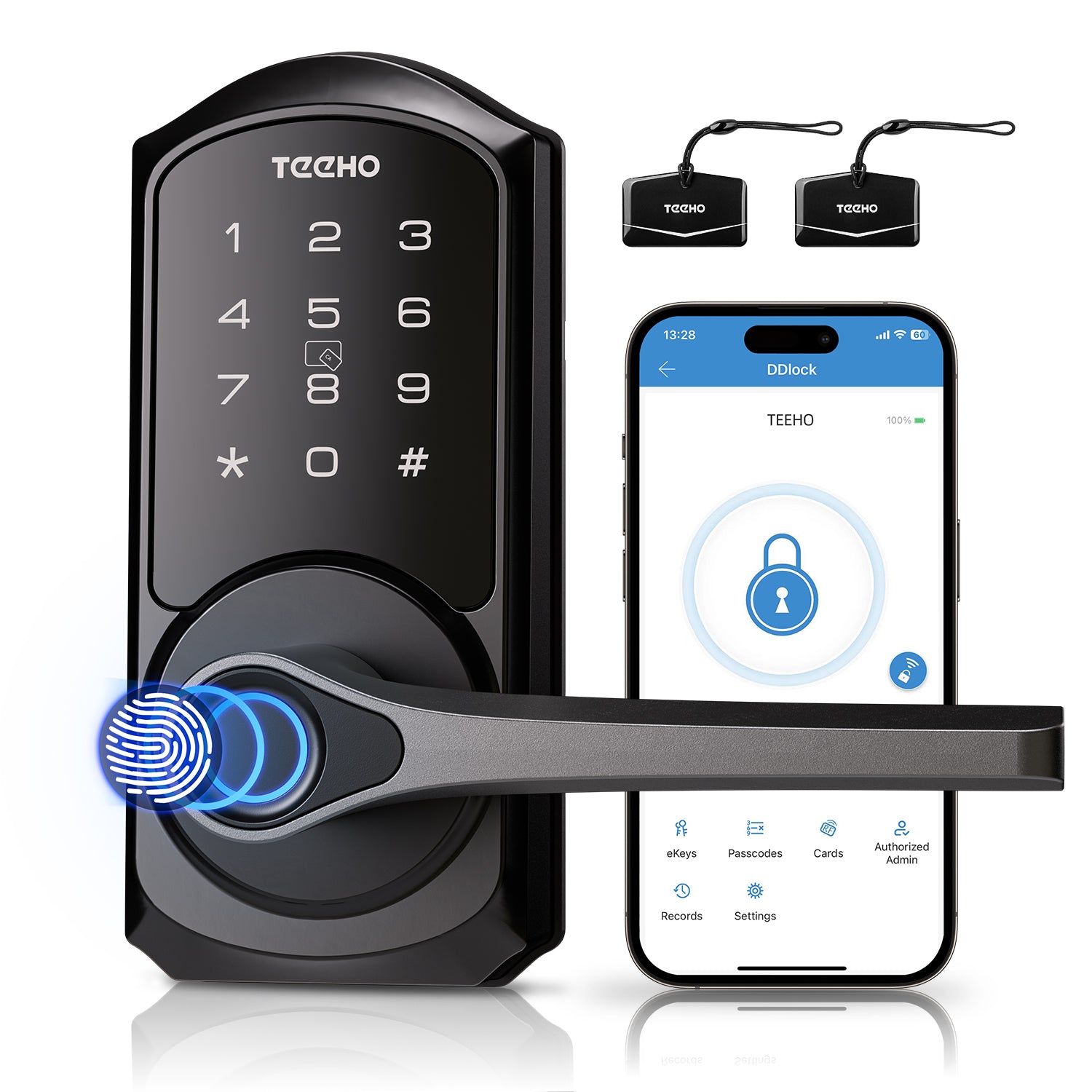 TEEHO TE009 Smart Lock - Keyless Entry Door Lock with Handle - 6-in-1 Fingerprint Smart Door Locks for Front Door