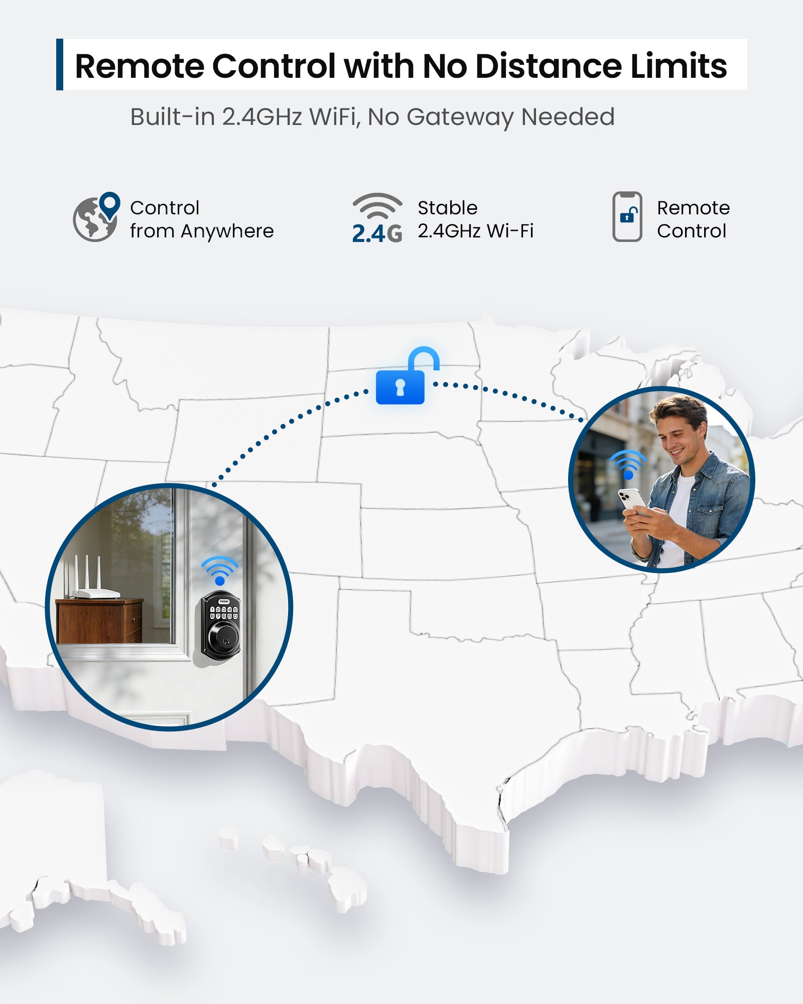 TEEHO TE011W Wi-Fi Keyless Entry Door Lock with Keypad - Smart Deadbolt Lock for Front Door with 2 Keys - Remote Control, Works with Alexa & Google, APP Unlock - Easy Installation