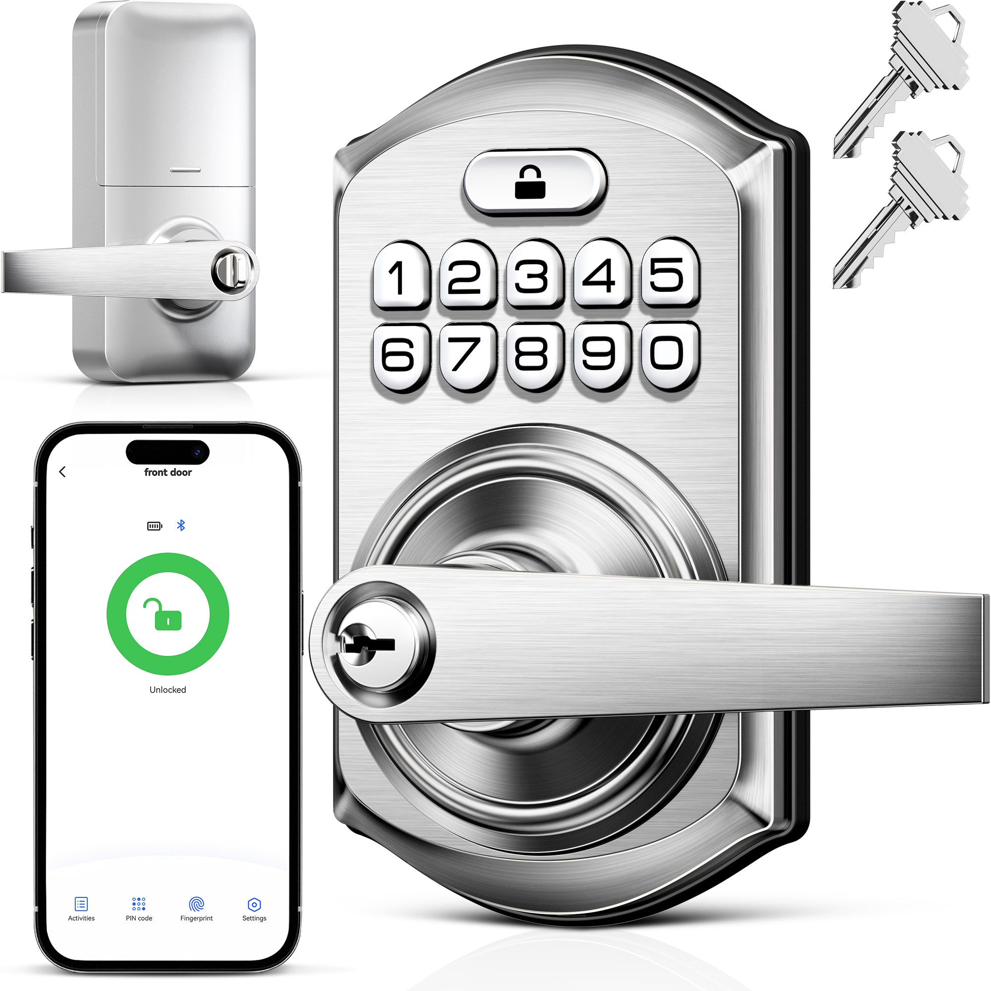 TEEHO TE019 Smart Keyless Entry Door Lock with Handle, App Control, Digital Electronic Keypad, Remote One-Time Code Sharing, Auto Lock & Passage Mode, for Bedroom & Rental