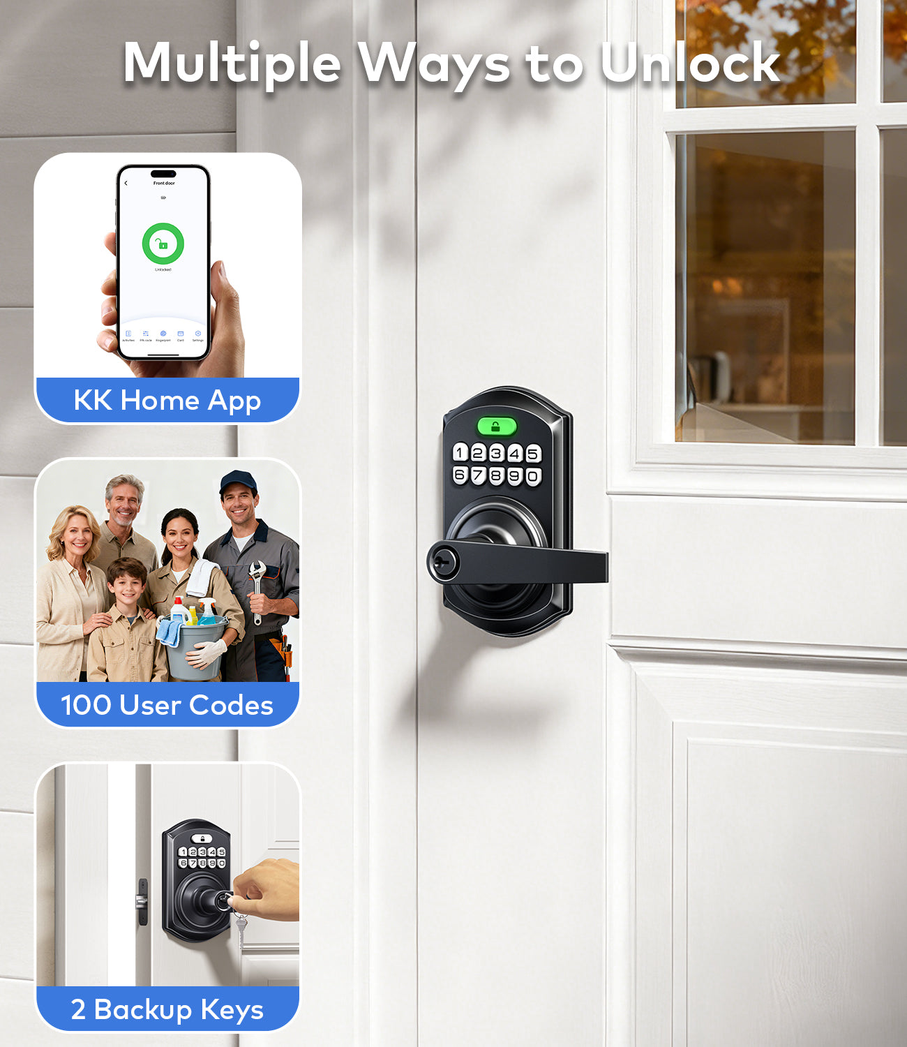 TEEHO TE019 Smart Keyless Entry Door Lock with Handle, App Control, Digital Electronic Keypad, Remote One-Time Code Sharing, Auto Lock & Passage Mode, for Bedroom & Rental