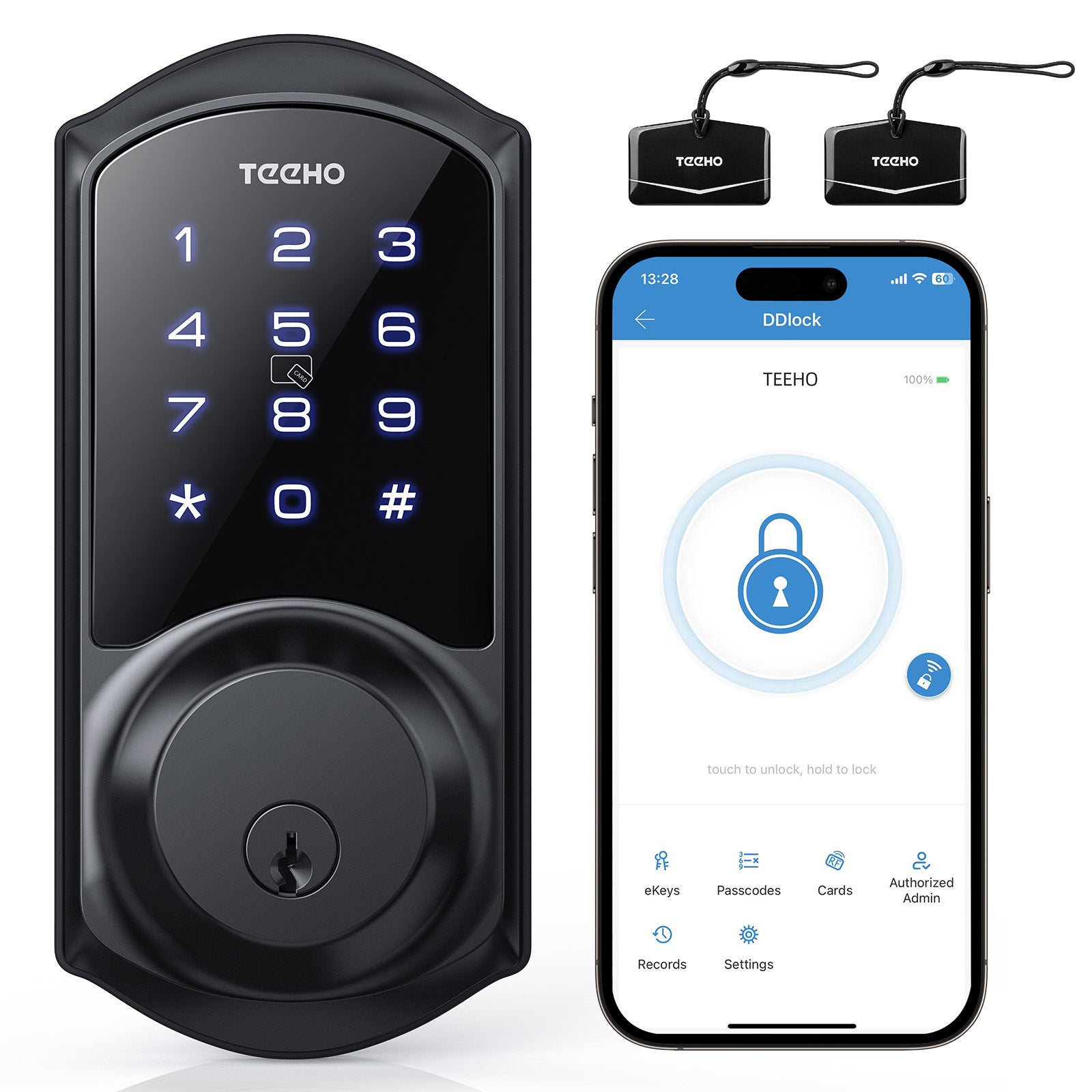 TEEHO Keyless Entry Keypad Smart Electronic Deadbolt Door Lock with Door  Knobs Handles for Front Door in Satin Nickel Finish