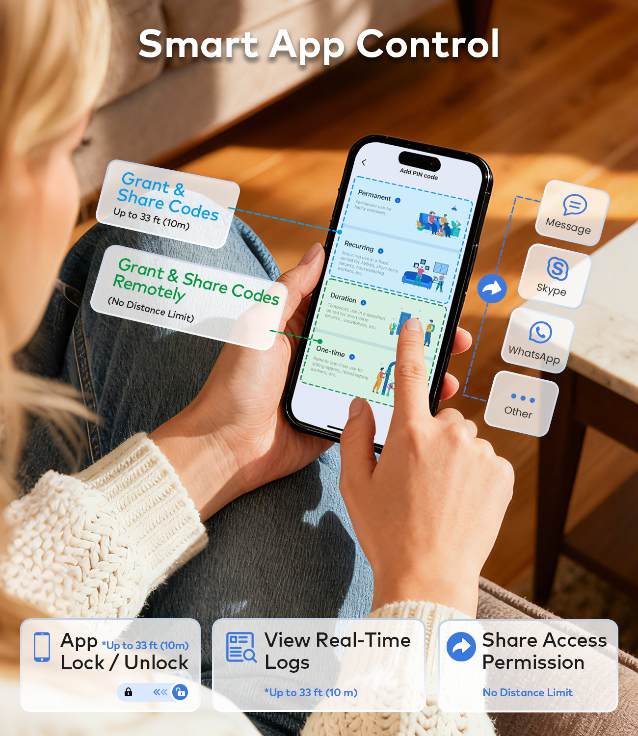 TEEHO TE019 Smart Keyless Entry Door Lock with Handle, App Control, Digital Electronic Keypad, Remote One-Time Code Sharing, Auto Lock & Passage Mode, for Bedroom & Rental