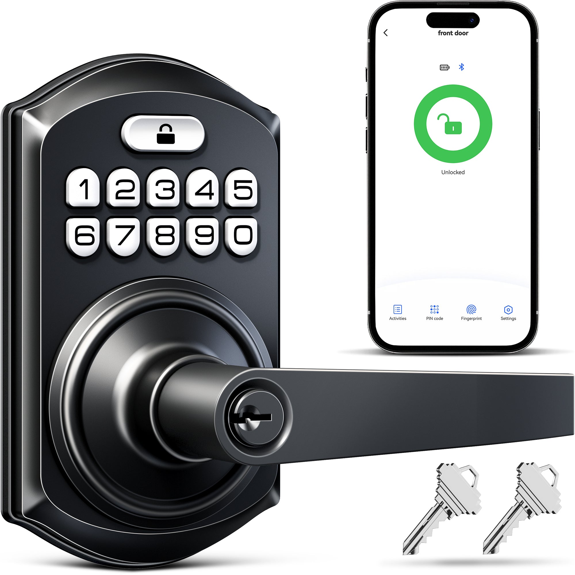 TEEHO TE019 Smart Keyless Entry Door Lock with Handle, App Control, Digital Electronic Keypad, Remote One-Time Code Sharing, Auto Lock & Passage Mode, for Bedroom & Rental