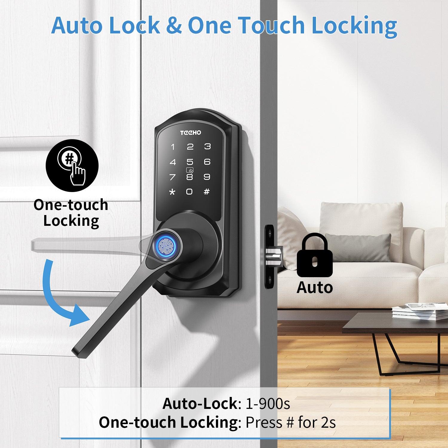 TEEHO TE009 Smart Lock - Keyless Entry Door Lock with Handle - 6-in-1 Fingerprint Smart Door Locks for Front Door
