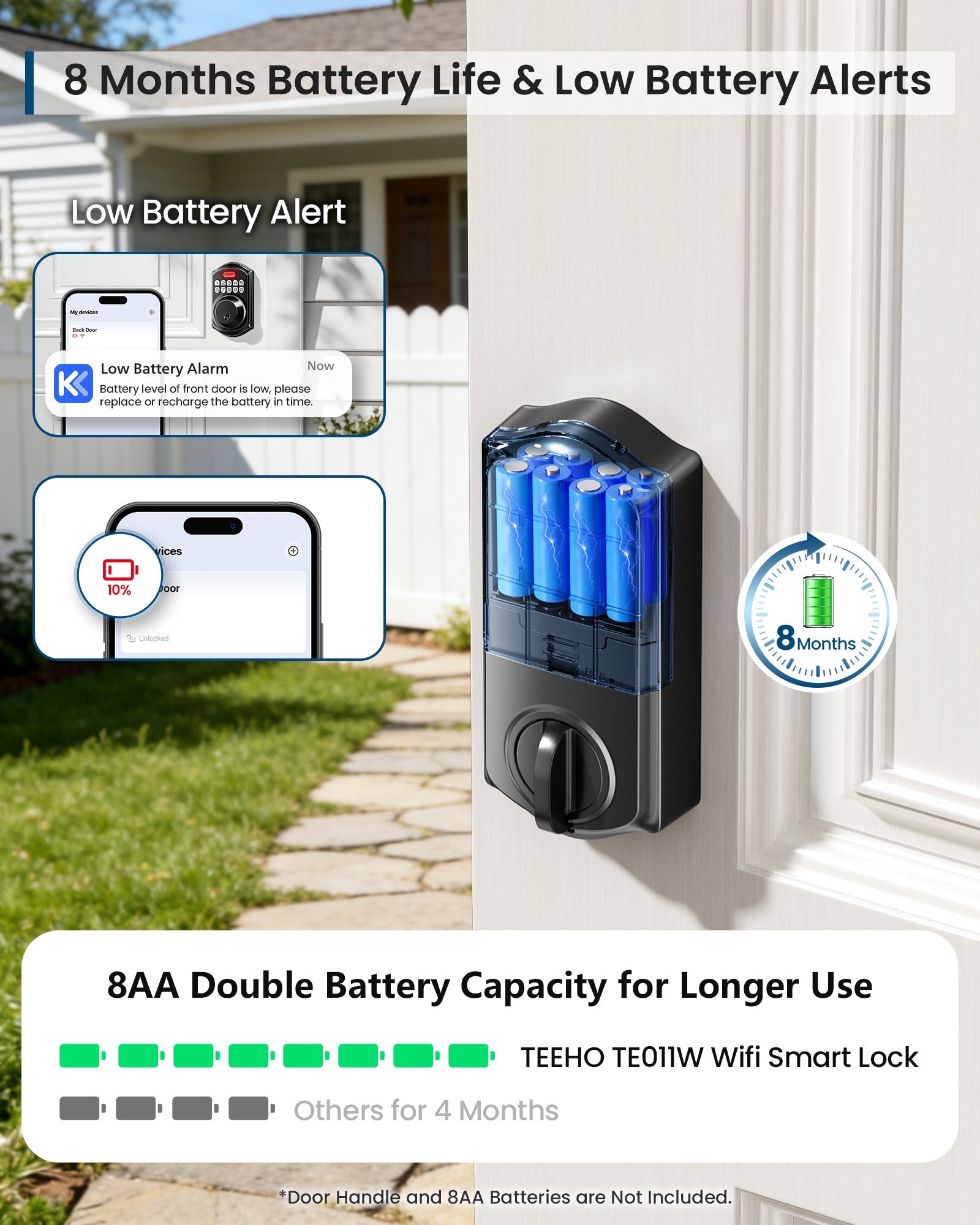 TEEHO TE011W Wi-Fi Keyless Entry Door Lock with Keypad - Smart Deadbolt Lock for Front Door with 2 Keys - Remote Control, Works with Alexa & Google, APP Unlock - Easy Installation