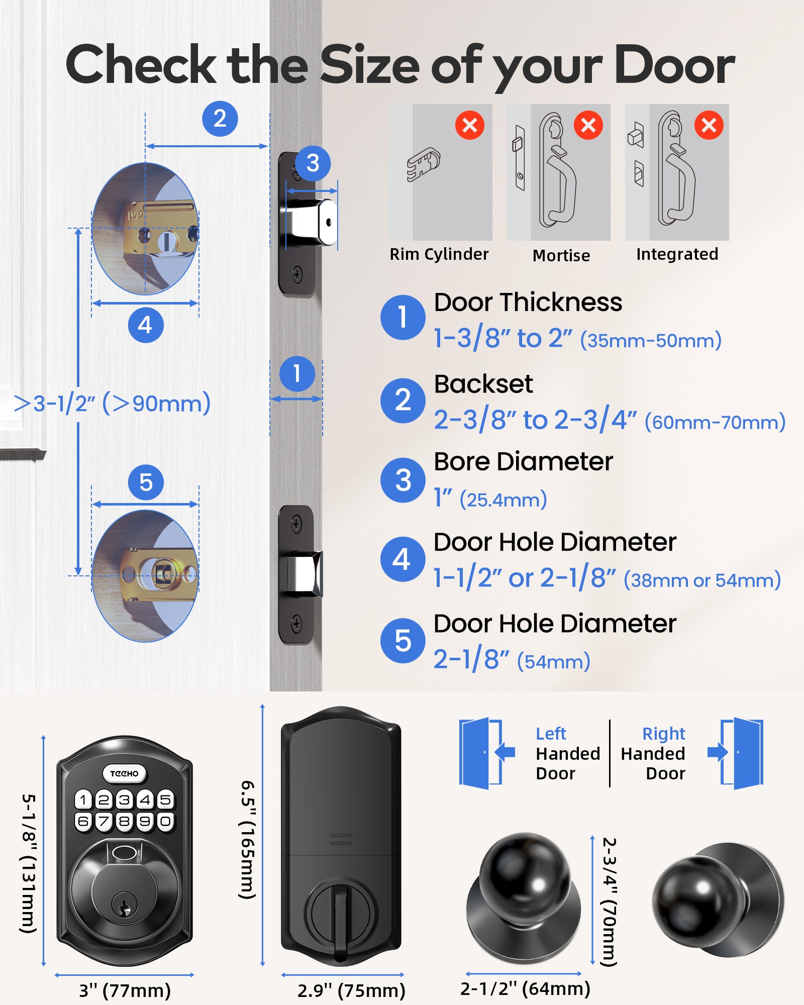 TEEHO TE012W-K WiFi Smart Locks for Front Door, Fingerprint Keyless Entry Door Lock with 2 Knobs, Built-in WiFi and App Remote Control, Electronic Keypad Deadbolt with Handle Set