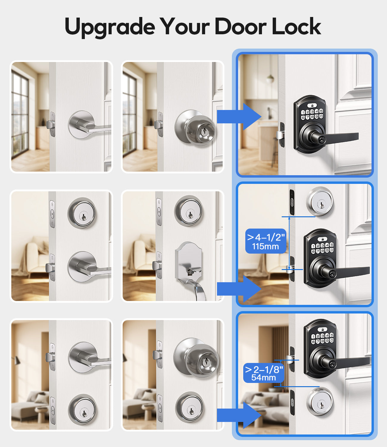 TEEHO TE019 Smart Keyless Entry Door Lock with Handle, App Control, Digital Electronic Keypad, Remote One-Time Code Sharing, Auto Lock & Passage Mode, for Bedroom & Rental