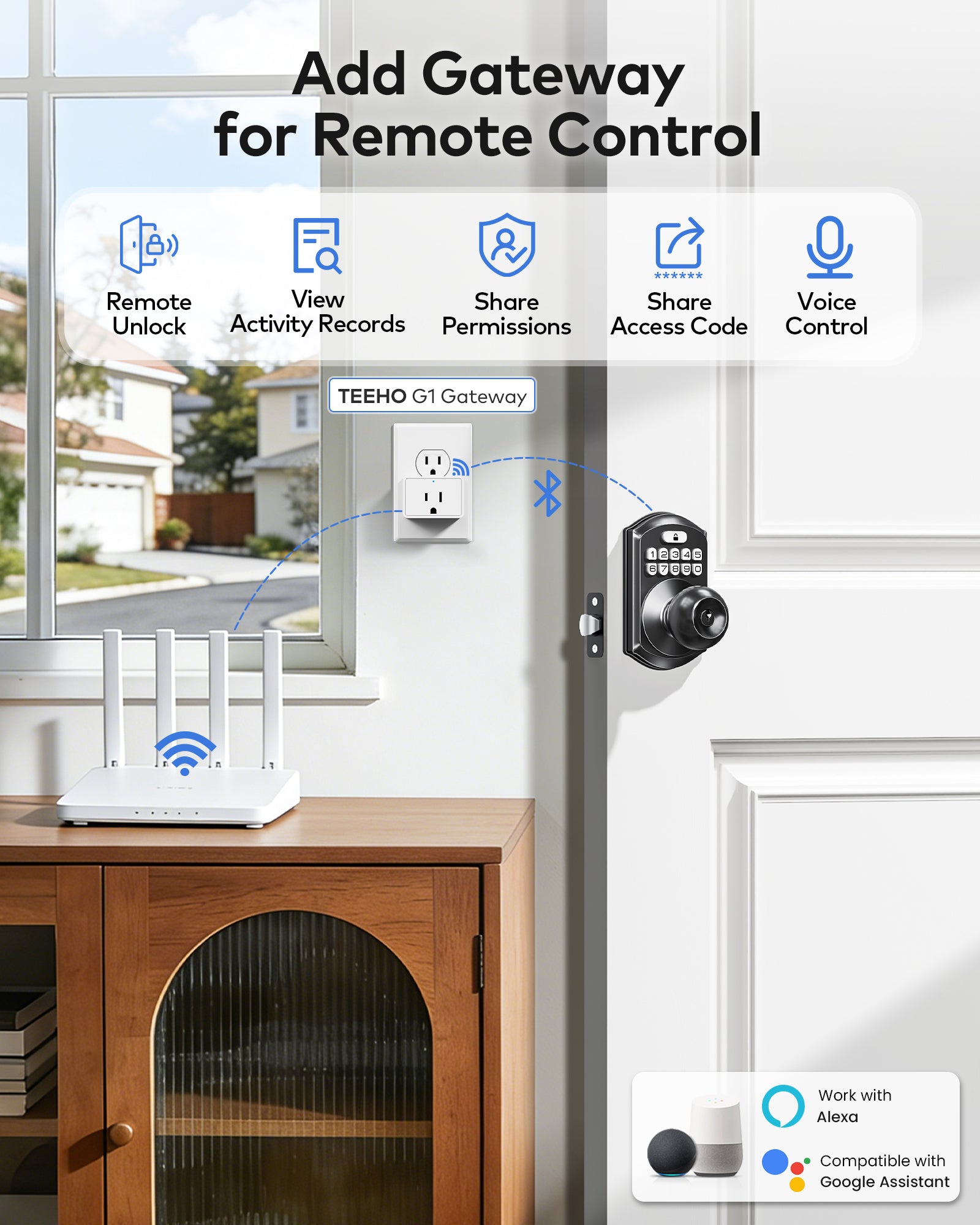 TEEHO TE018 Smart Door Knob with Keypad, App Control, Keyless Entry Digtal Door Lock with Handle, Remote Share One-Time Code, Auto Lock, Easy Installation for Front Door, Bedroom, Rental