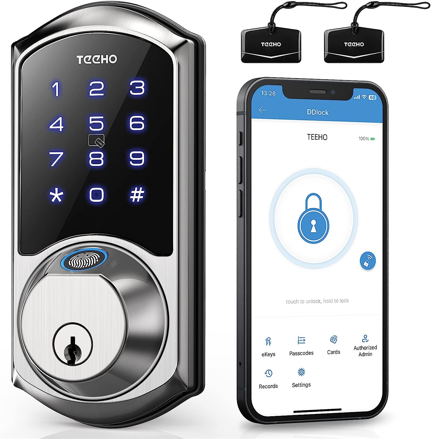 TEEHO TE007 Smart Lock - Fingerprint Deadbolt - 5-in-1 Keyless Entry Door Locks with Keypads