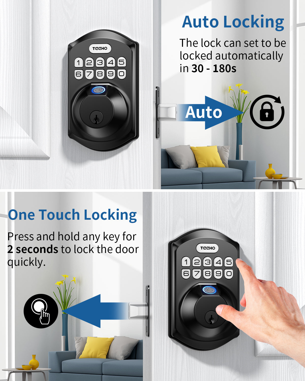  TEEHO TE002 Fingerprint Door Lock - Keyless Entry Door Lock  with Keypad - Electronic Keypad Deadbolt Lock - Smart Locks for Front Door  - Door Lock with Code - Easy Installation 