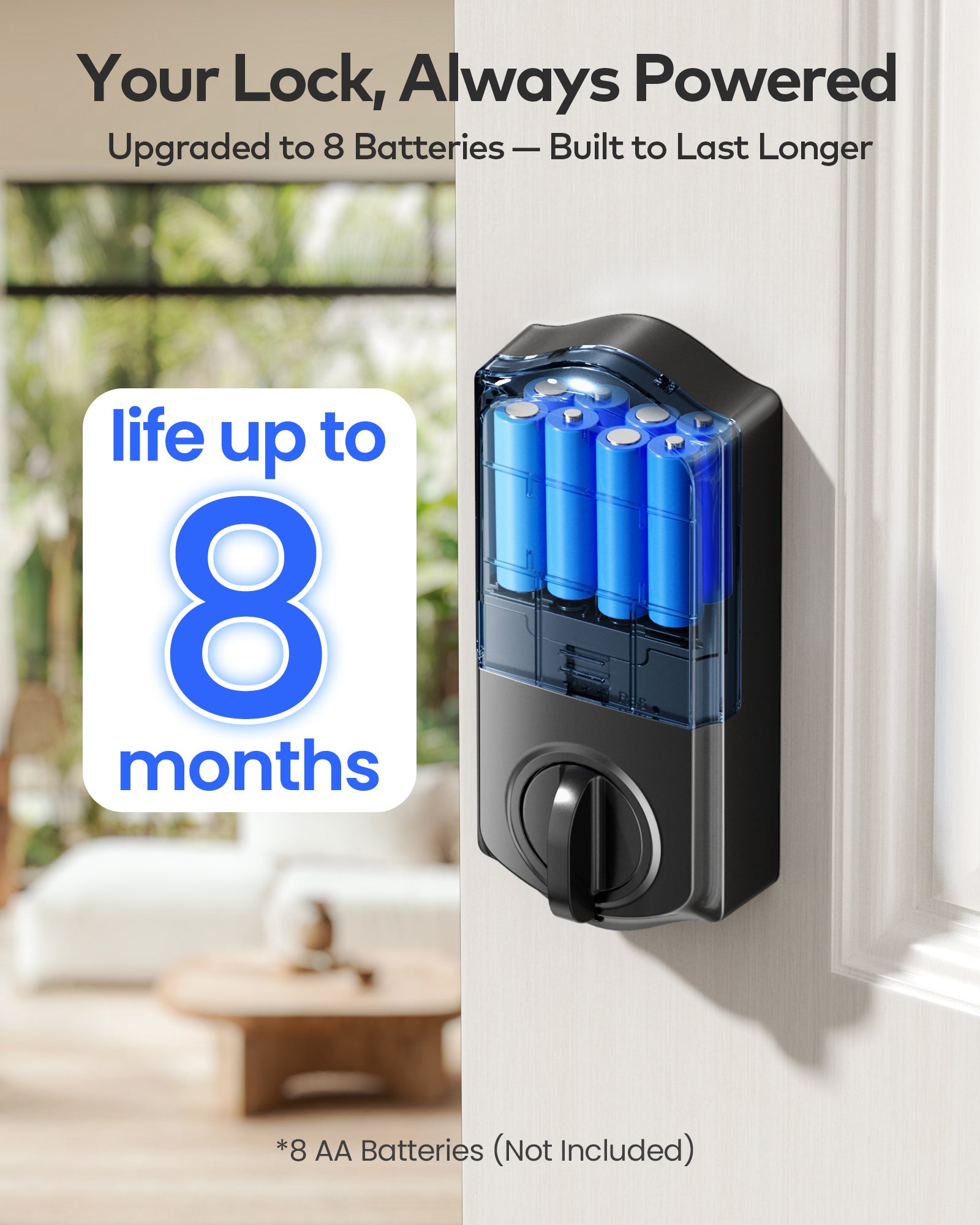 TEEHO TE012W-K WiFi Smart Locks for Front Door, Fingerprint Keyless Entry Door Lock with 2 Knobs, Built-in WiFi and App Remote Control, Electronic Keypad Deadbolt with Handle Set