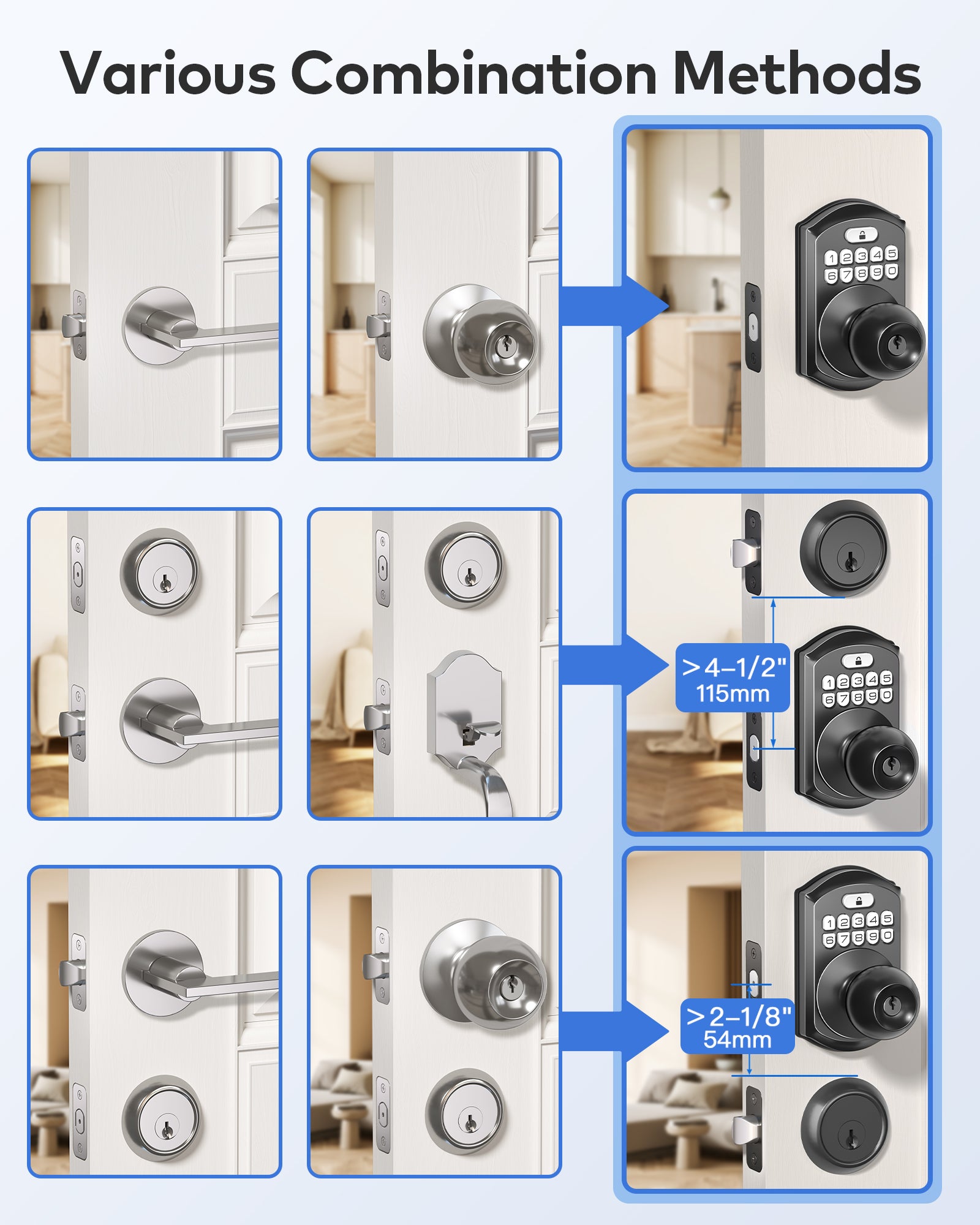 TEEHO TE018 Smart Door Knob with Keypad, App Control, Keyless Entry Digtal Door Lock with Handle, Remote Share One-Time Code, Auto Lock, Easy Installation for Front Door, Bedroom, Rental