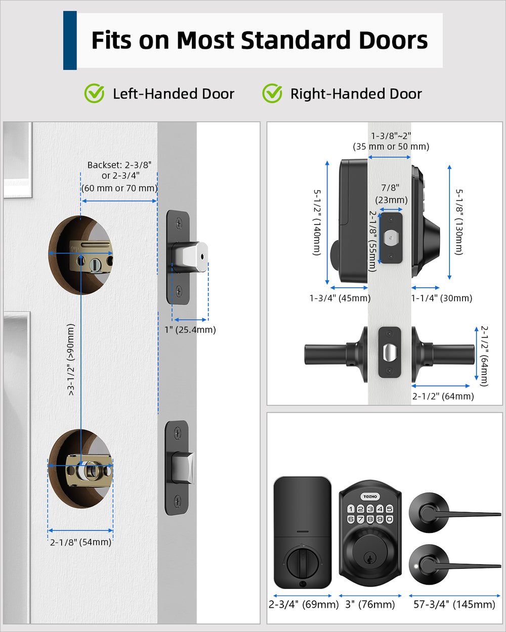 TEEHO TE001L Keyless Entry Door Lock with 2 Handles