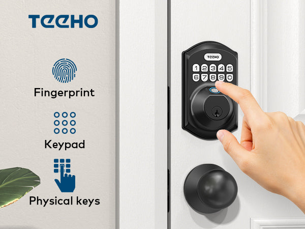 TEEHO Keyless Entry Keypad Smart Electronic Deadbolt Door Lock with Door  Knobs Handles for Front Door in Satin Nickel Finish