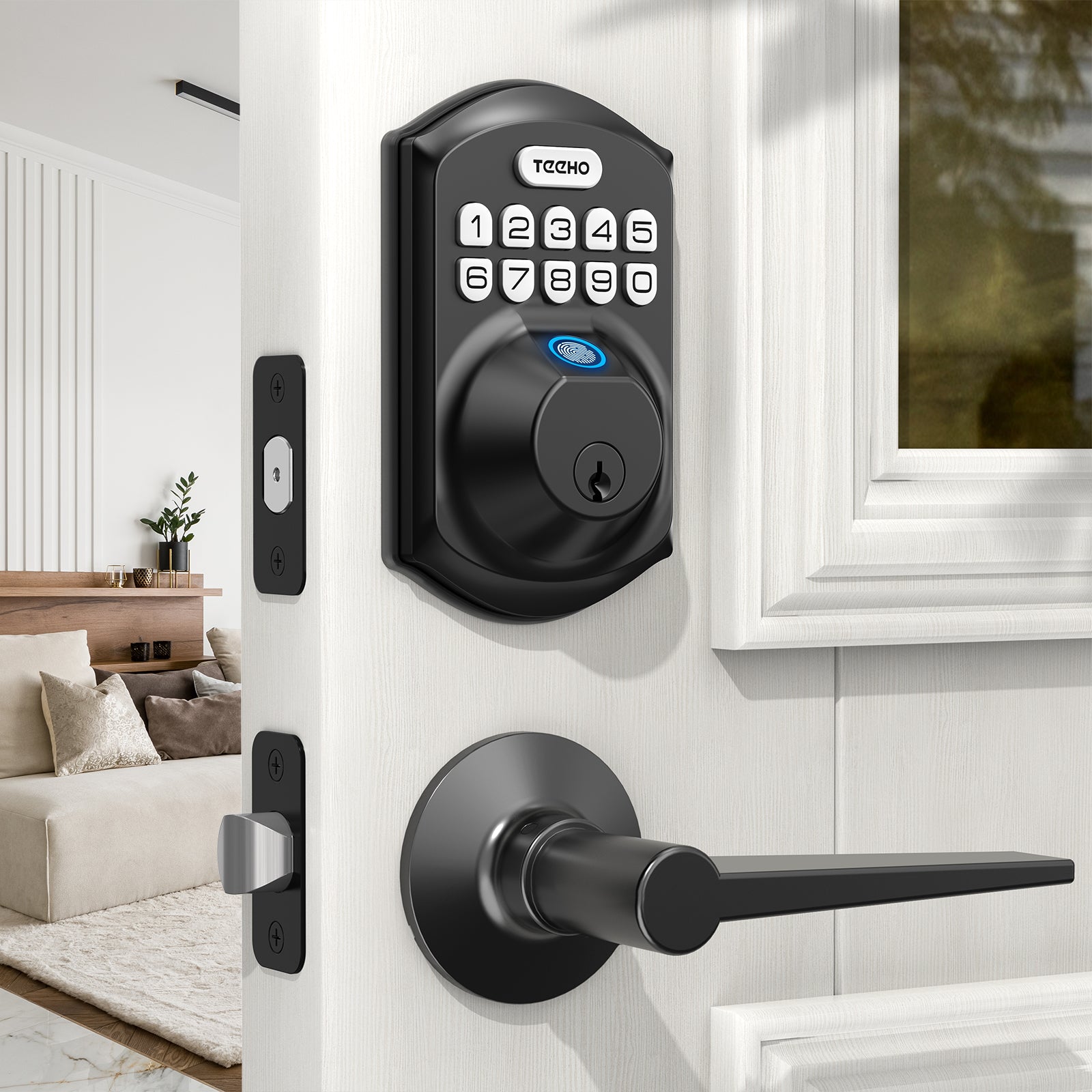 Veise Fingerprint Door Lock Set, Keyless Entry Door Lock, Front Door Handle  Sets, Electronic Keypad Deadbolt with Lever Handle, Keys, Auto Lock, Cod 