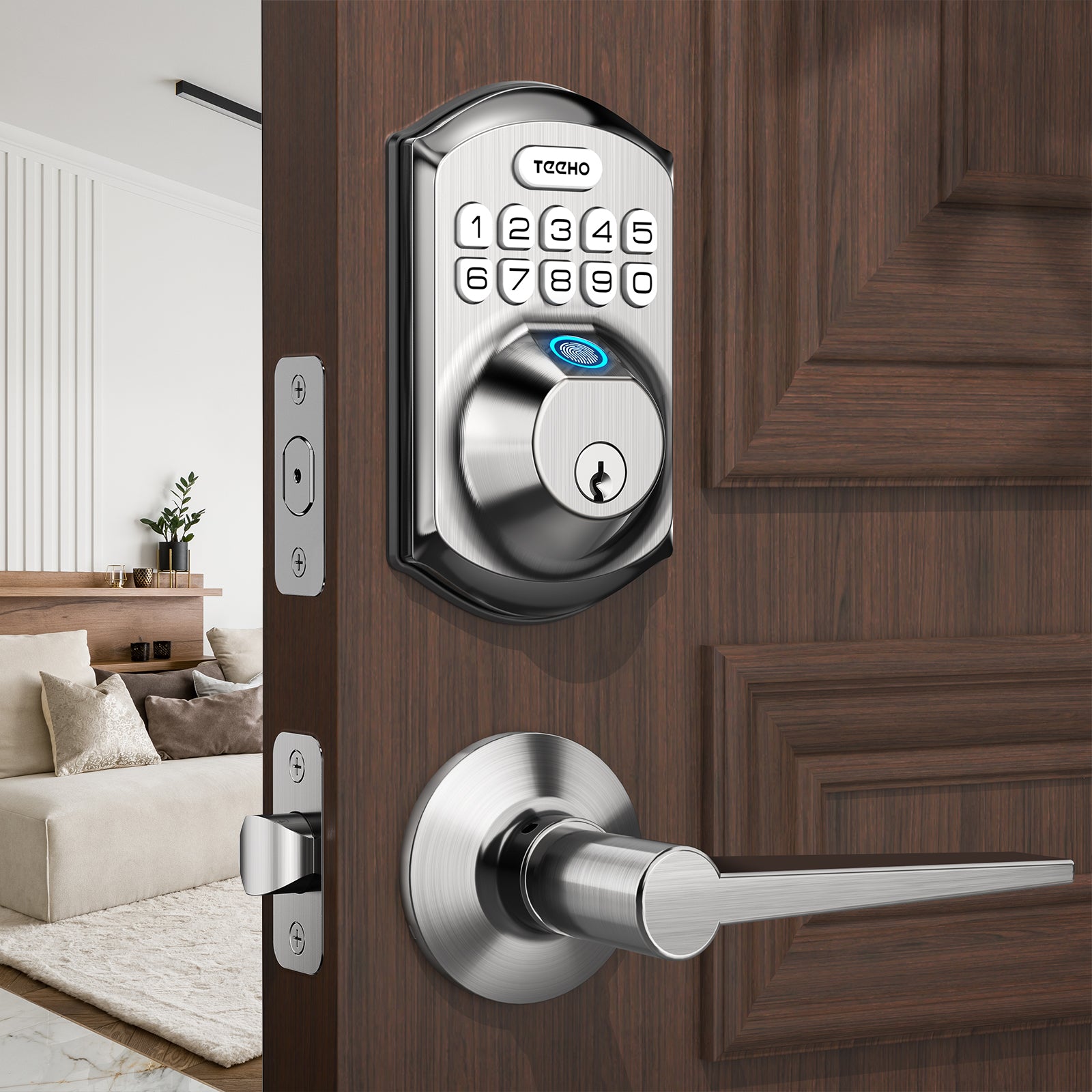 TEEHO TE002L Fingerprint Door Lock with 2 Lever Handle