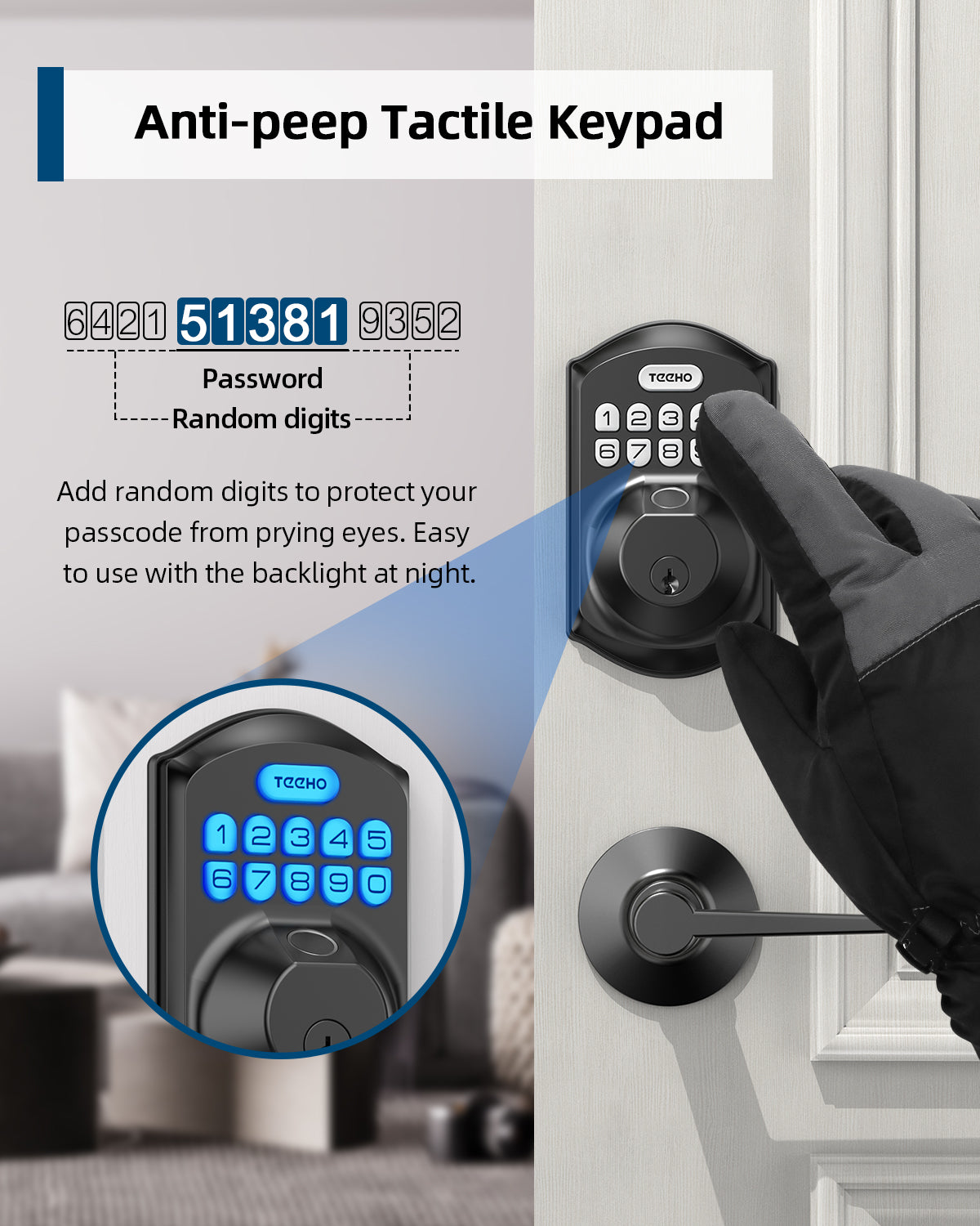 TEEHO TE002L Fingerprint Door Lock with 2 Lever Handle