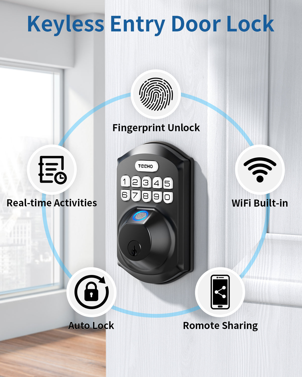  TEEHO TE002 Fingerprint Door Lock - Keyless Entry Door Lock  with Keypad - Electronic Keypad Deadbolt Lock - Smart Locks for Front Door  - Door Lock with Code - Easy Installation 