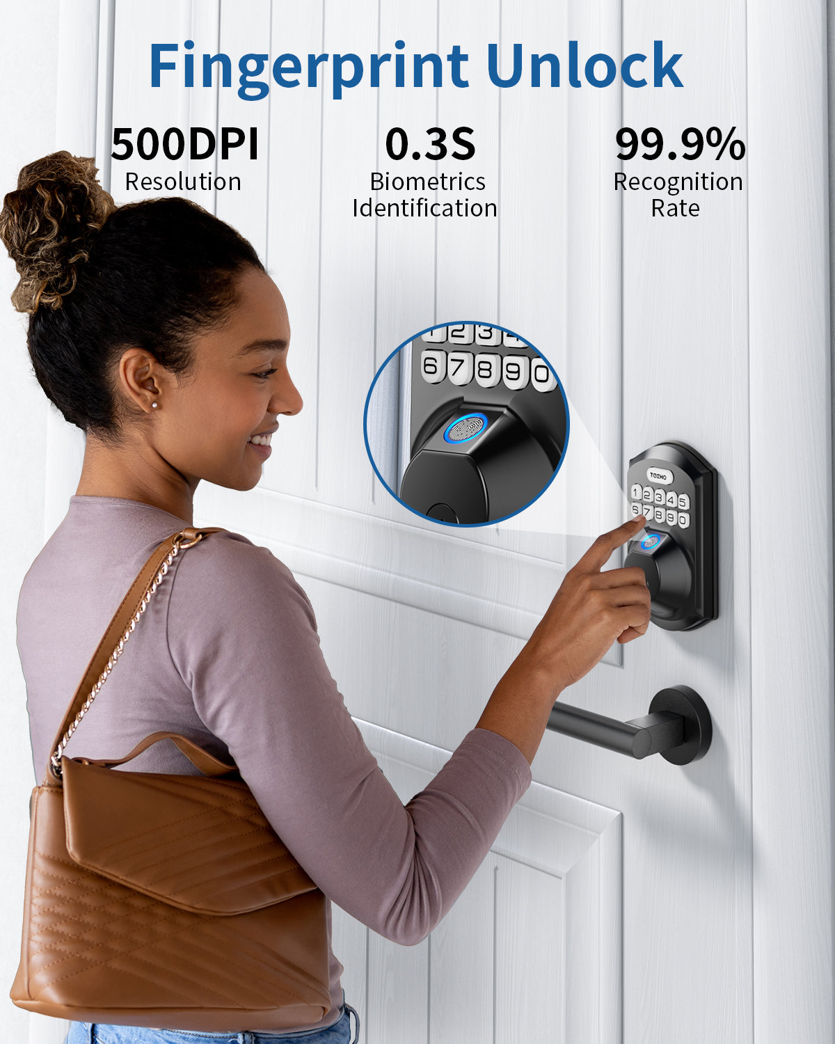  TEEHO TE002 Fingerprint Door Lock - Keyless Entry Door Lock  with Keypad - Electronic Keypad Deadbolt Lock - Smart Locks for Front Door  - Door Lock with Code - Easy Installation 